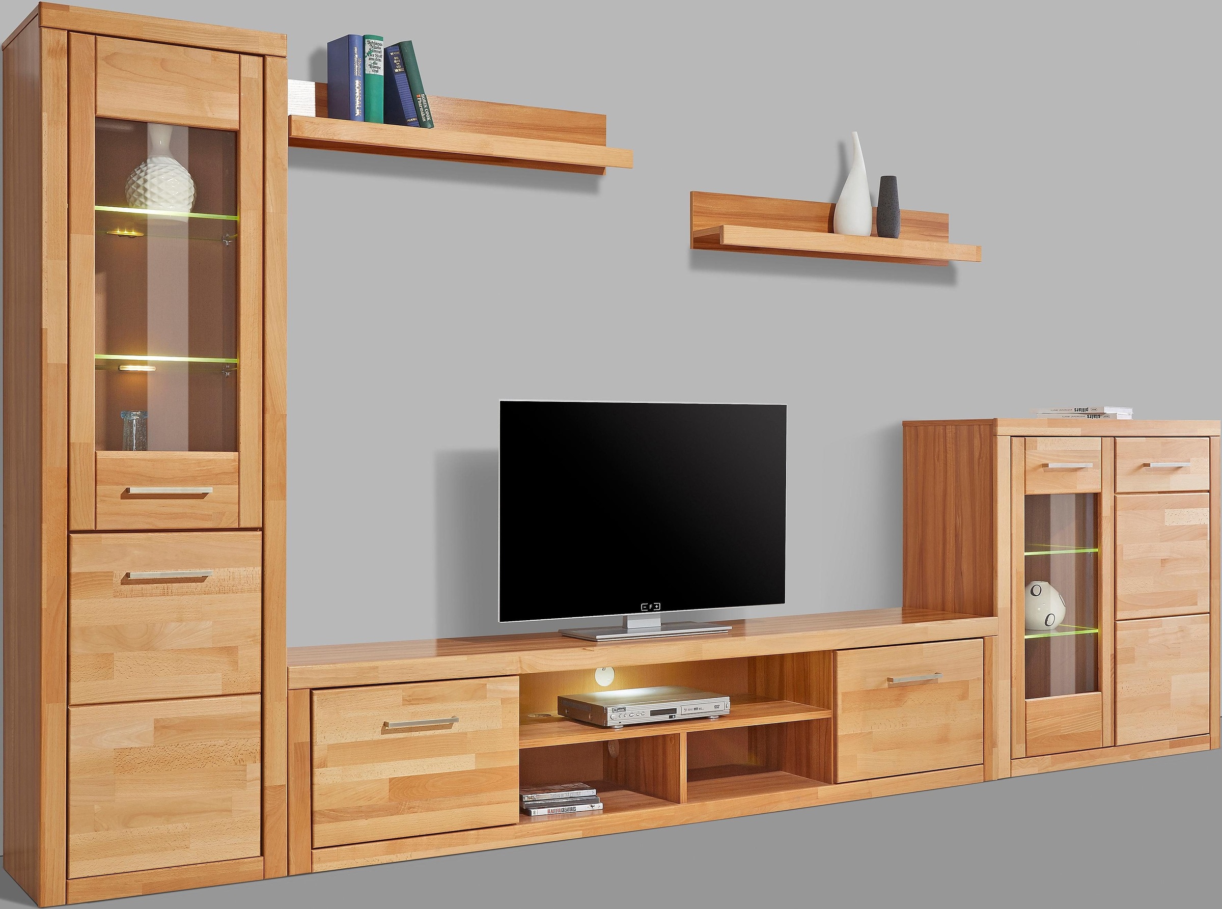 OTTO home Wohnwand "Logo,Fronten Massivholz,Korpus Holzwekstoff,Böden verse günstig online kaufen