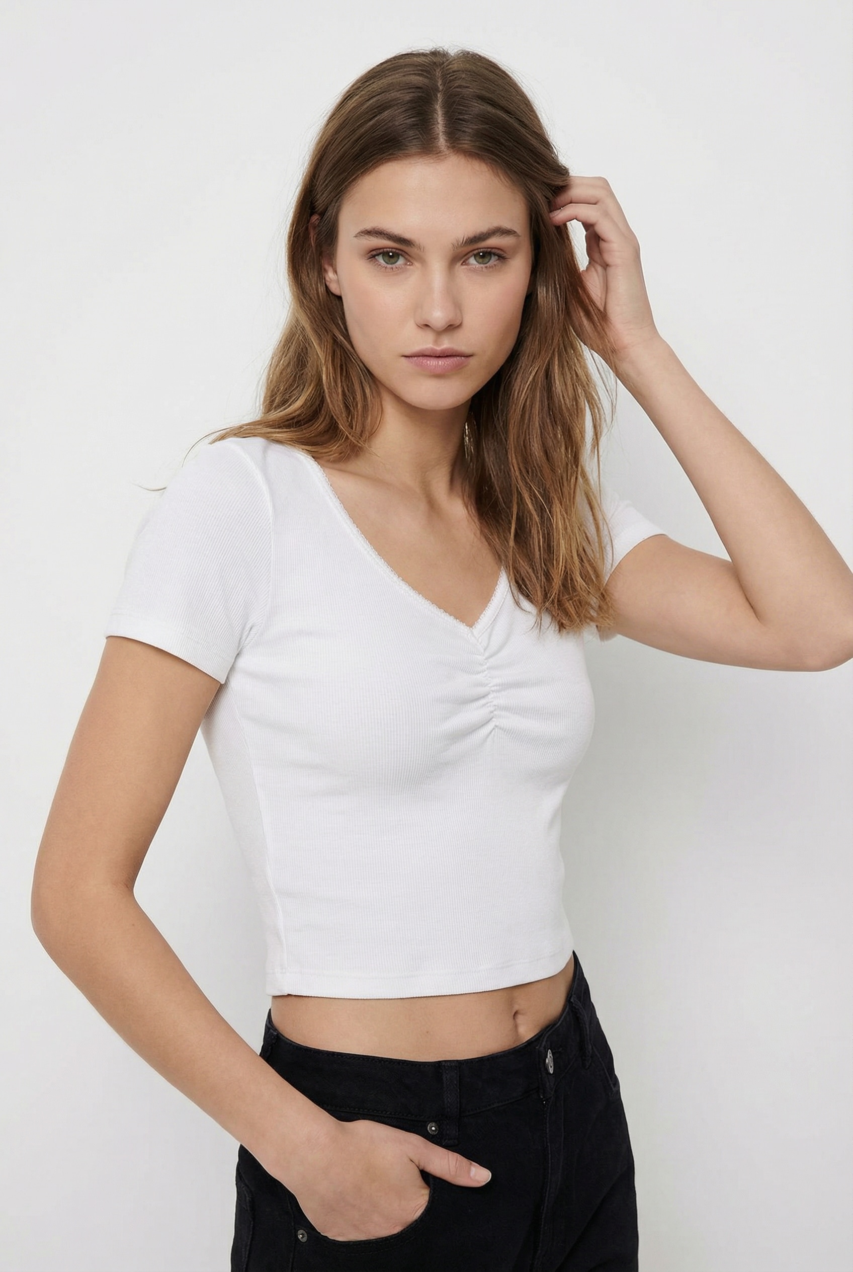 Only Onlbetty Life S/S ScalloP V-Neck CC Jrs T-Shirt Cloud Dancer M