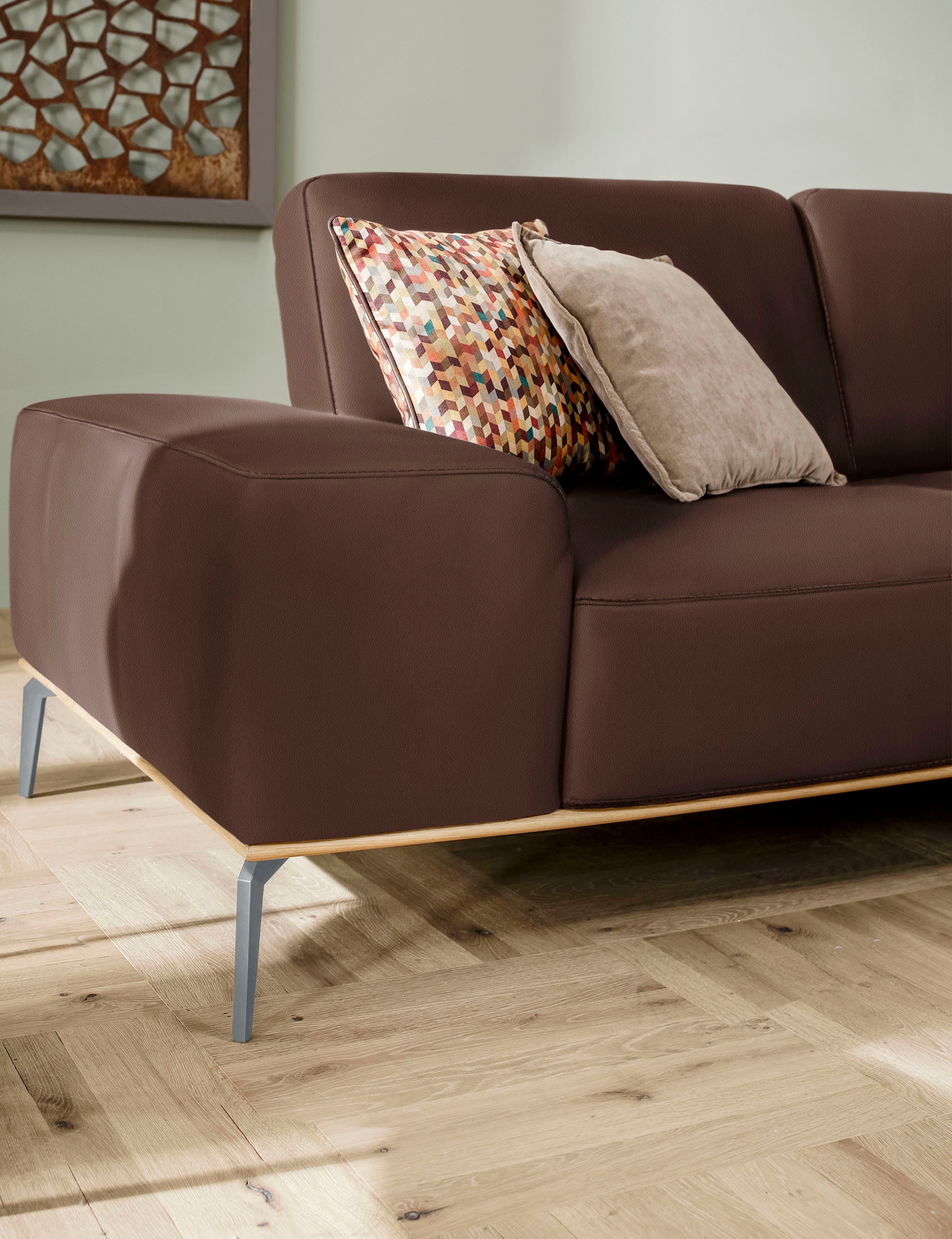 W.SCHILLIG Ecksofa »run, Designsofa mit tollem Sitzkomfort, bequem, L-Form«, mit elegantem Holzsockel, Füße in Silber matt, Breite 319 cm
