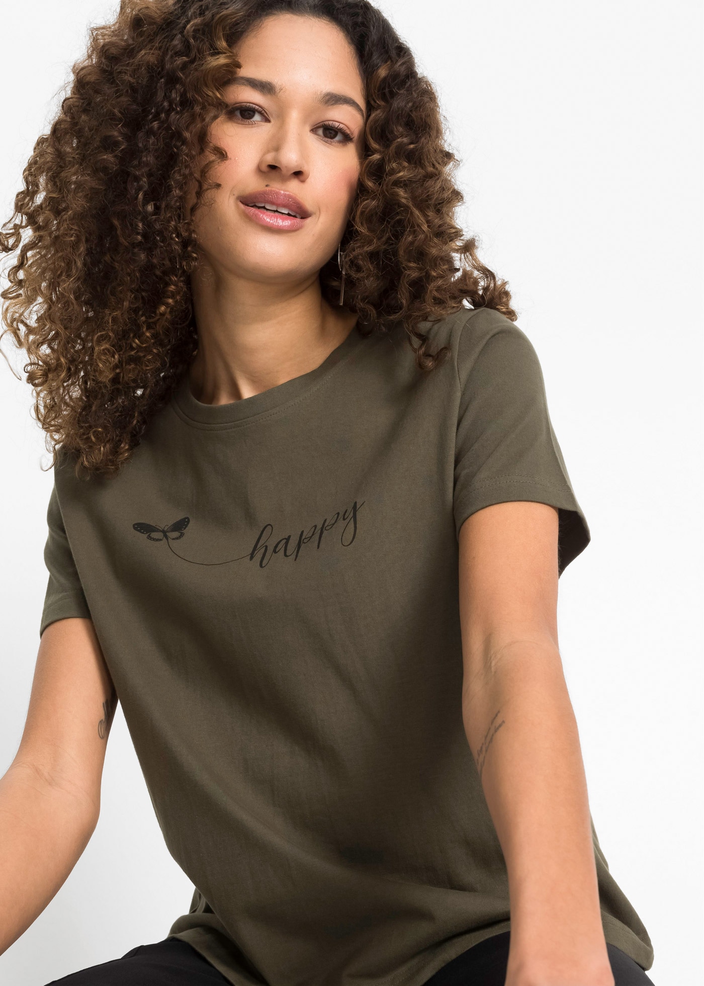 bonprix T-Shirt "T-Shirt aus reiner Baumwolle" bequeme Passform, Kurzarm, m günstig online kaufen