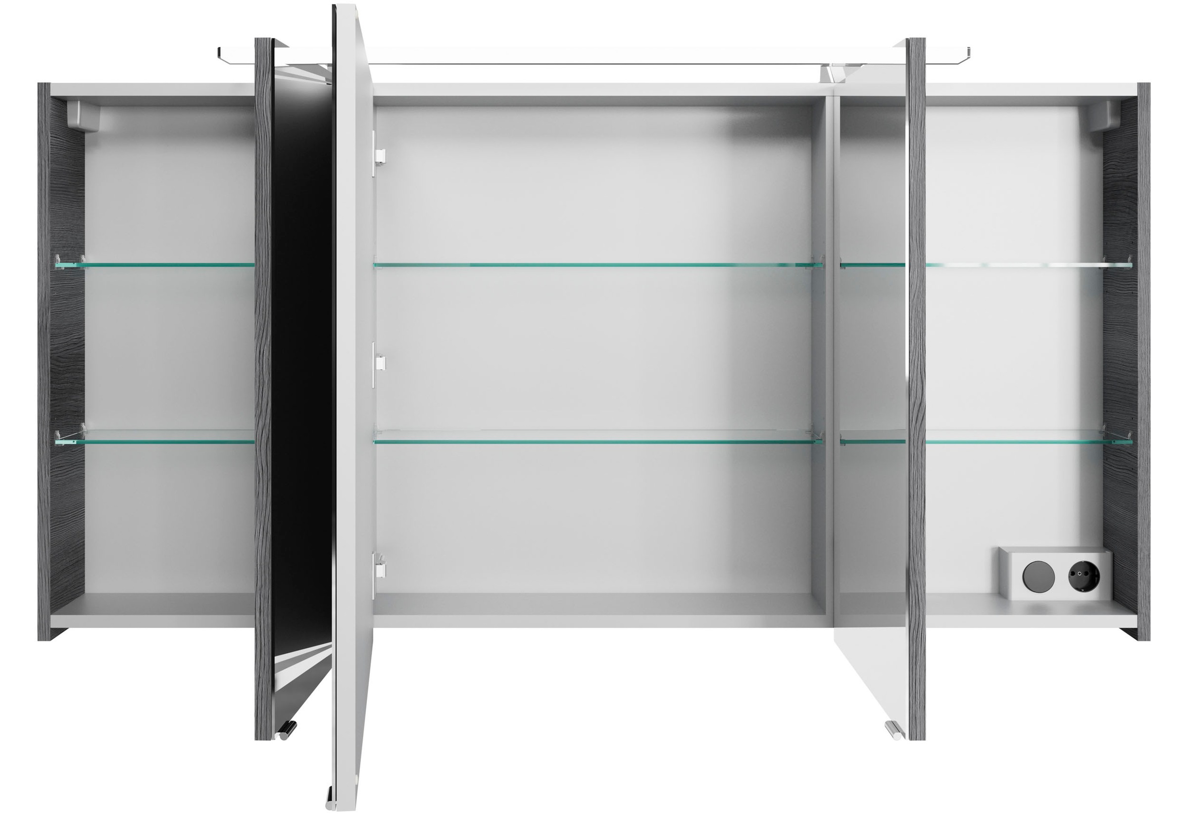 Saphir Badezimmerspiegelschrank »Serie 4010 Badezimmer-Spiegelschrank inkl. LED-Aufsatzleuchte«, Badschrank 140 cm breit, 3 Türen, 6 Glas-Einlegeböden, inkl Türdämpfer