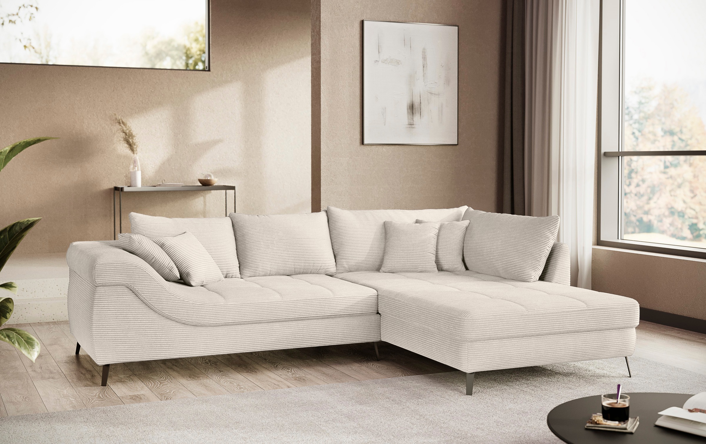 Mr. Couch Ecksofa »Portofino L-Form«, 4 Bezugsqualitäten, 13,5 cm hohe Metall-Profilfüße in matt-schwarz