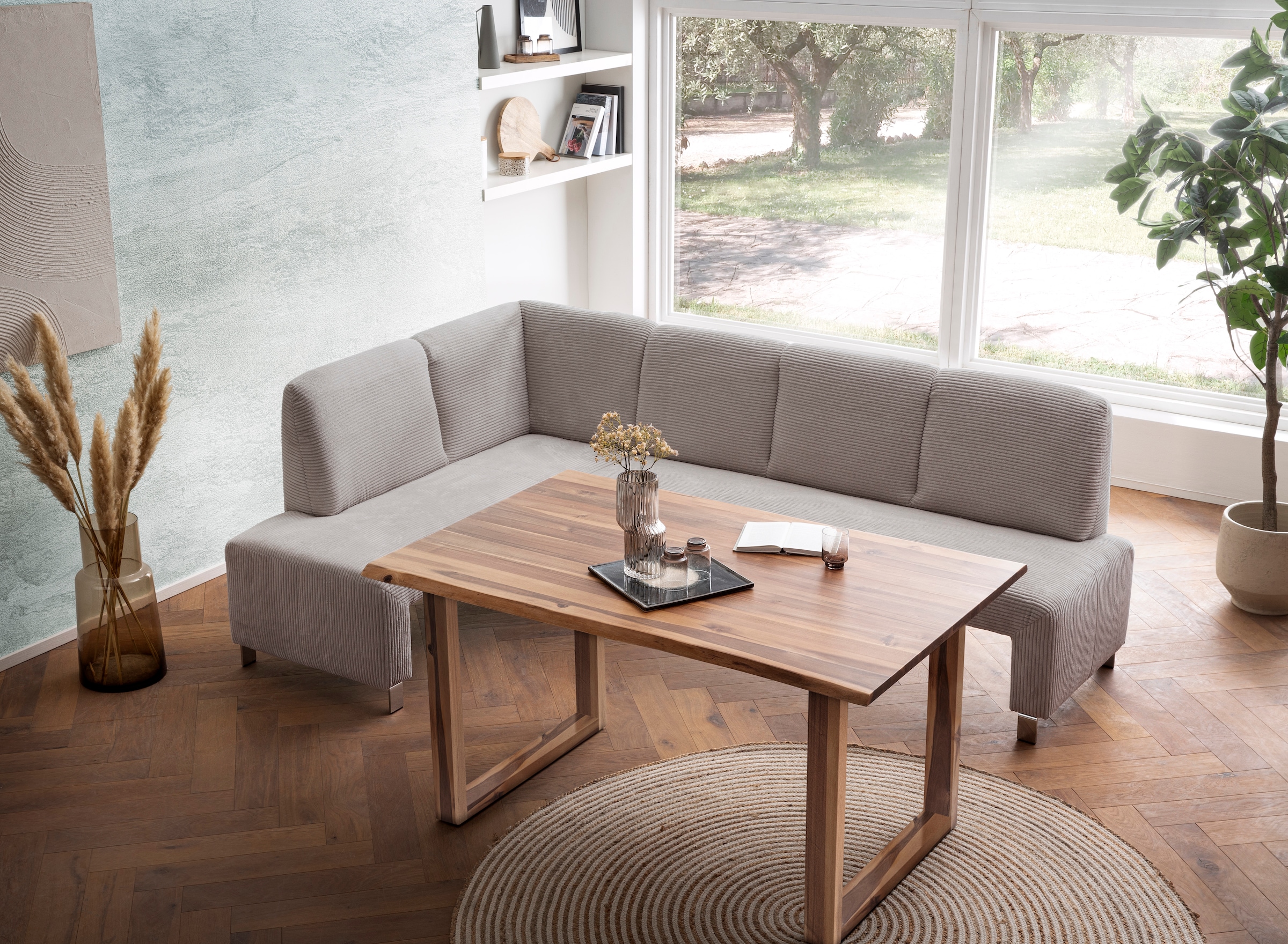 exxpo - sofa fashion Eckbank "Intenso, viele Bezugsstoffe Cord, Struktur 243/158 cm (B/T)" hohe Bodenfreiheit, frei im Raum stellbar, hoher Sitzkomfort