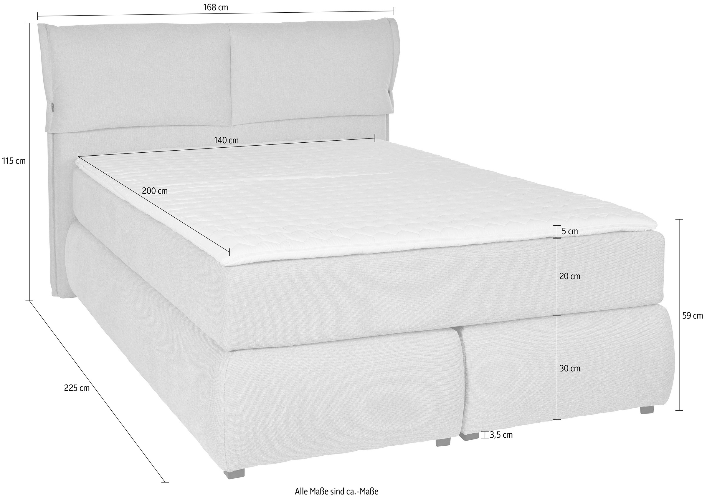 andas Boxspringbett »Jenson«, in 4 Farben, 4 Breiten, 3 Matratzenarten in 2 Härtegraden, Topper