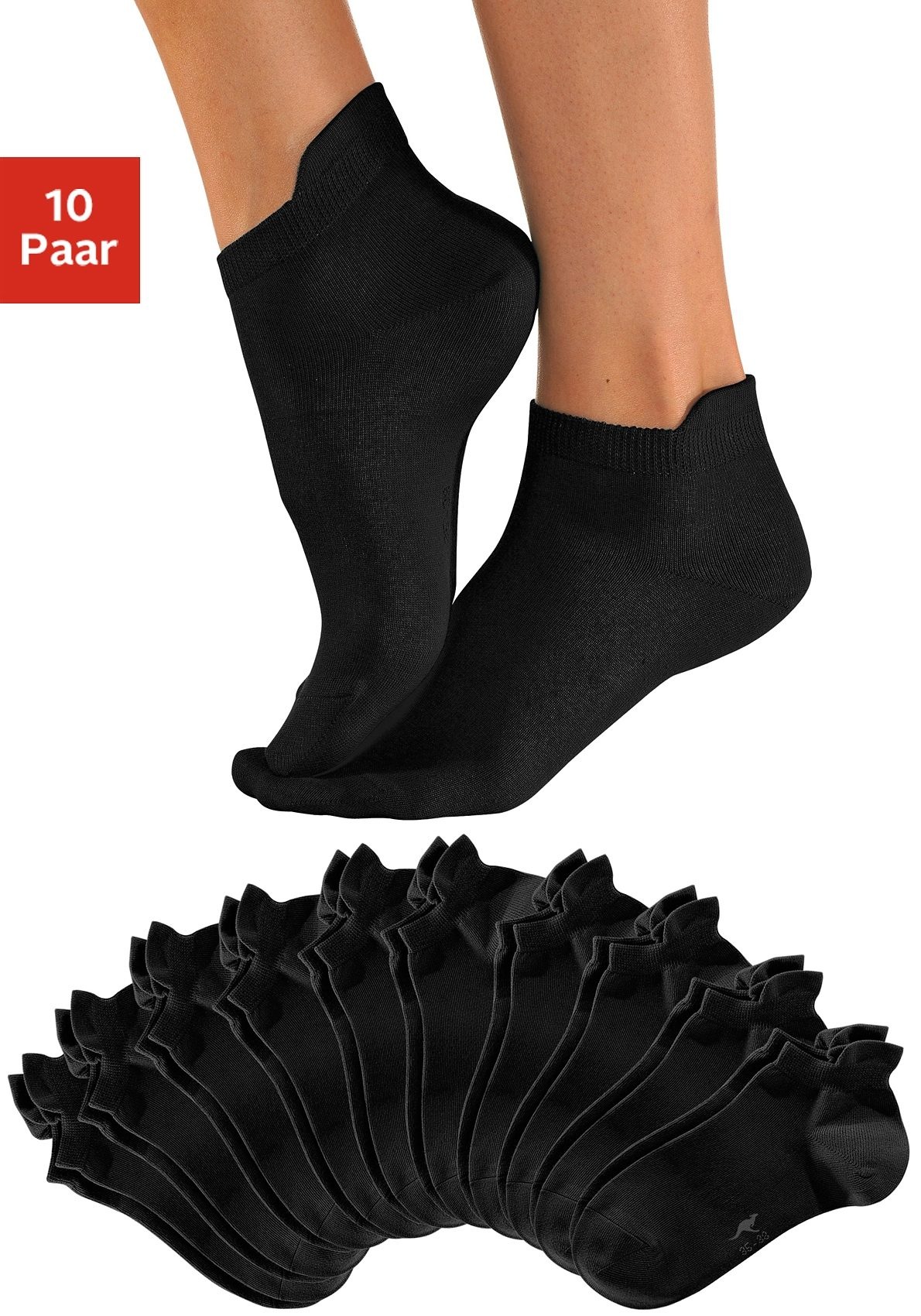 KangaROOS Sneakersocken "Damen Sneaker Socken Kurze Socken Sportsocken Fitness Reisen Alltag" Packung, 10 Paar tlg. mit erhöhtem Bündchen