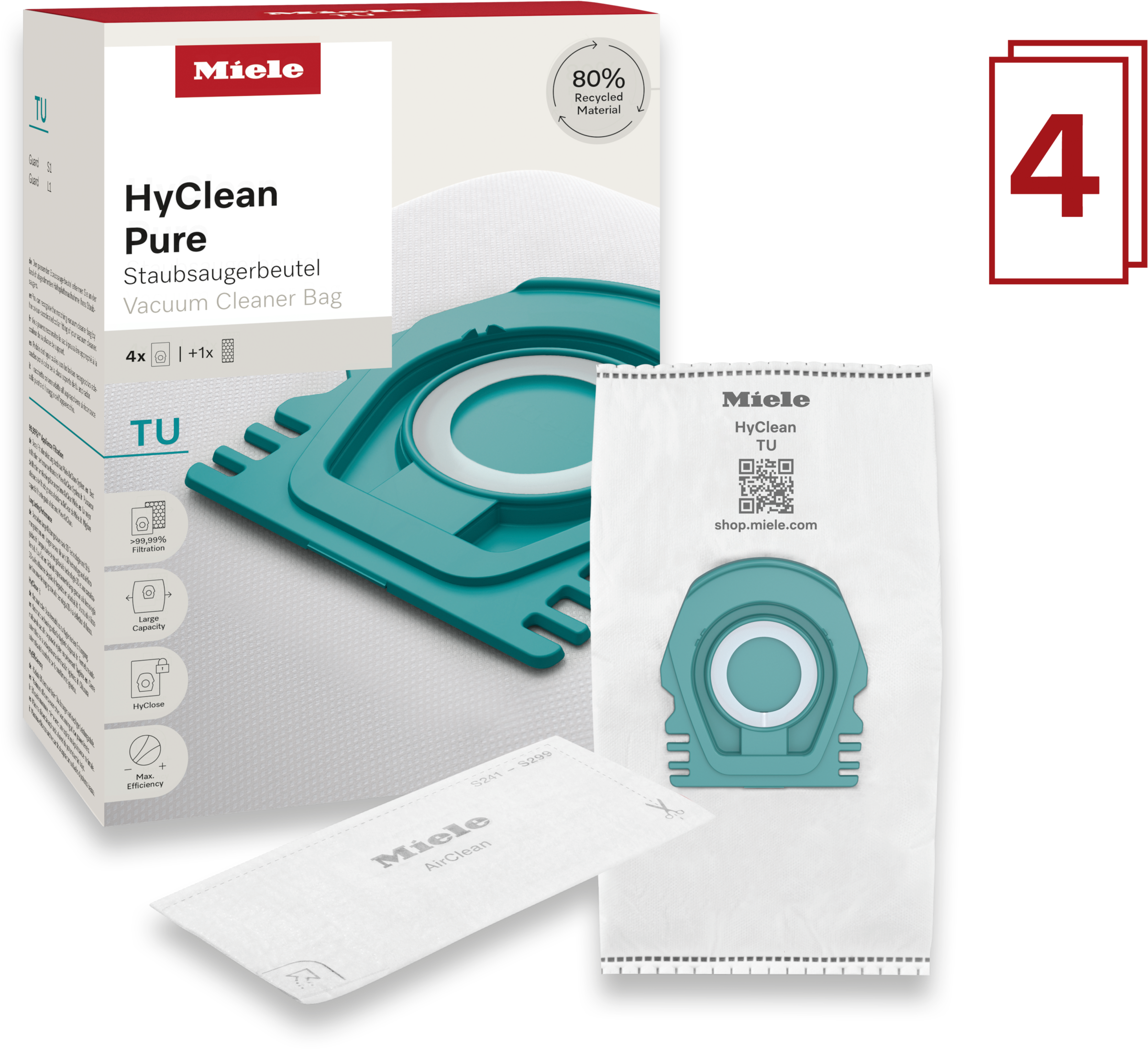 Miele Staubsaugerbeutel "HyClean Pure TU", (Packung, 5 St.), Miele Original Zubehör, mit bester Filtrationsleistun