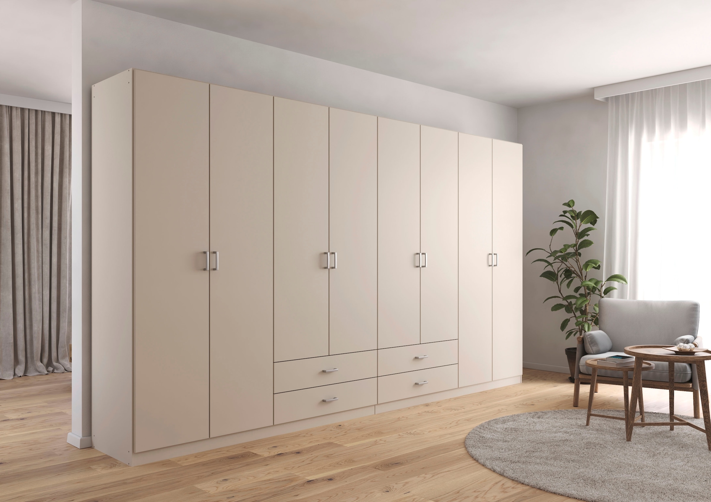 rauch Drehtürenschrank "Kleiderschrank Garderobe GAMMA Breiten 360 cm" in 3 Ausstattungen BASIC/CLASSIC/PREMIUM (inkl. SOFT-CLOSE-Funktion), mit Schubladen, verschiedene Griff-Varianten TOPSELLER MADE IN GERMANY