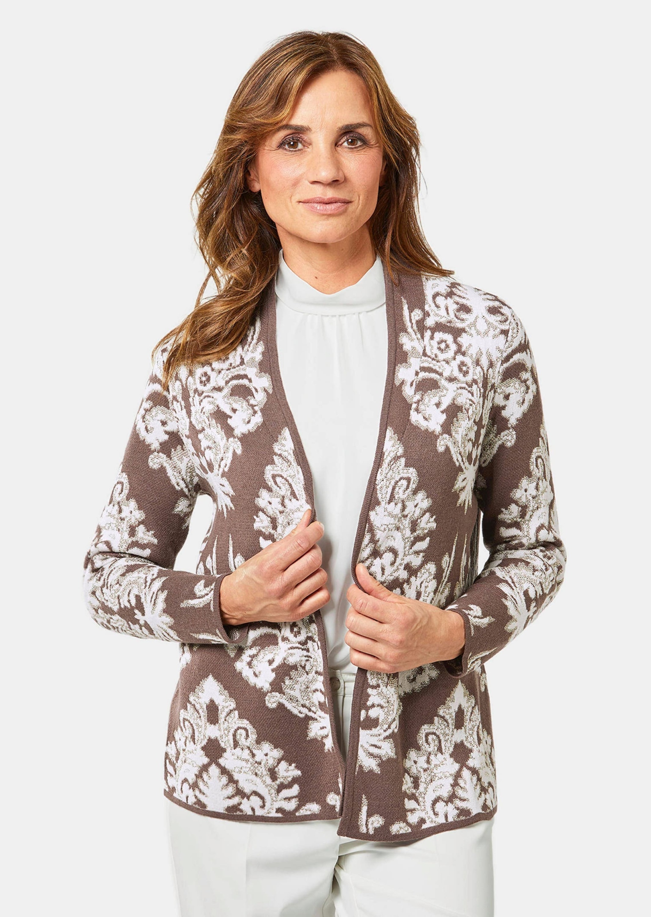 GOLDNER Strickjacke "Jacquard-Strickjacke mit Glanzgarnen" Mit feinen Glanz günstig online kaufen