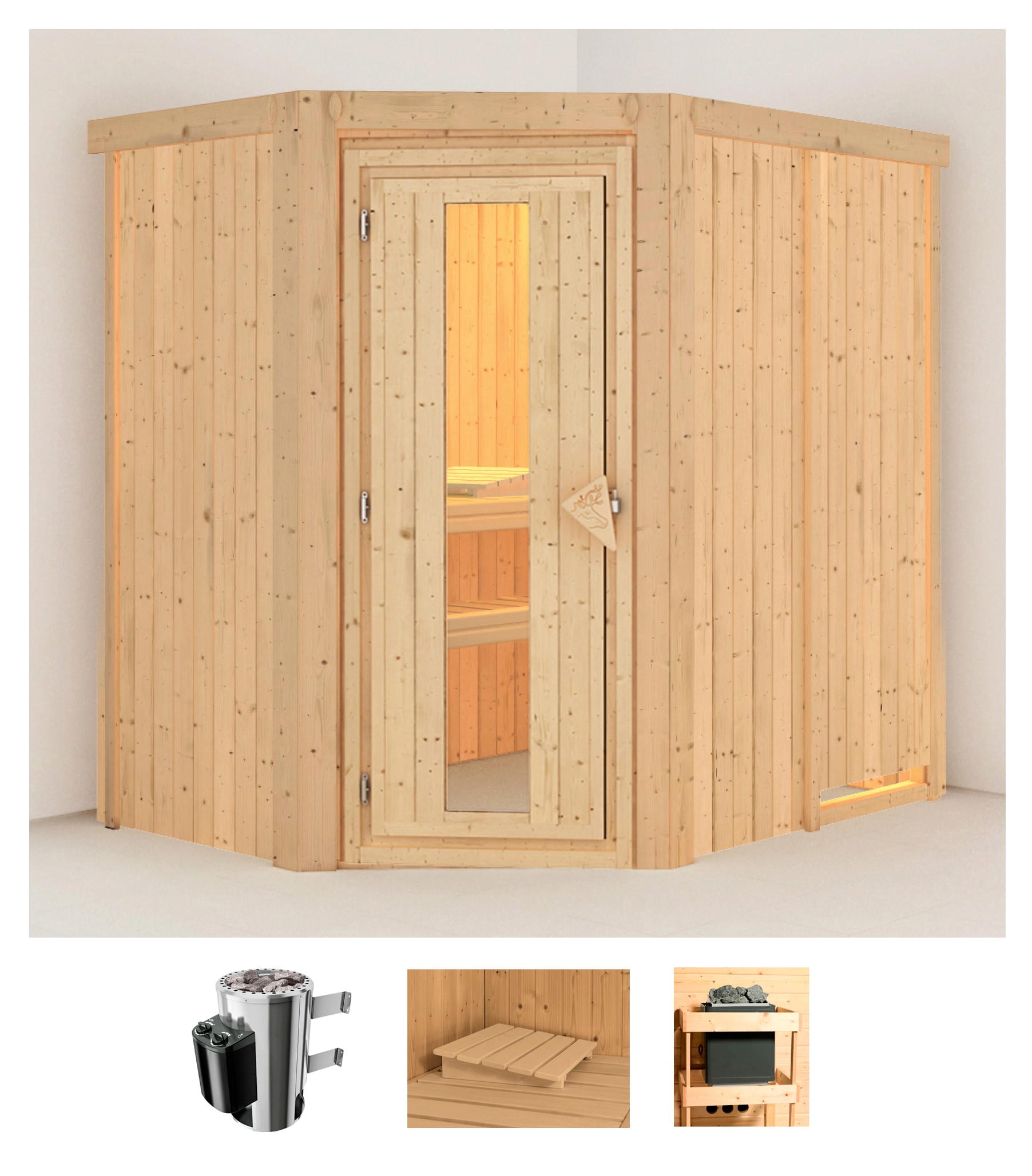 Karibu Sauna "Swantje" Set, Ofen 3,6 kW intgr. Strg