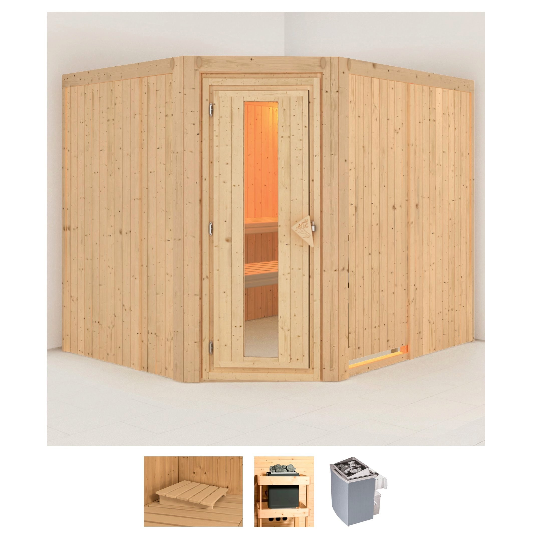 KARIBU Sauna "Marit", Saunaofen, integrierte Steuerung, 9 kW, beige, Saunen, 9-kW-Ofen mit integrierter Steuerung