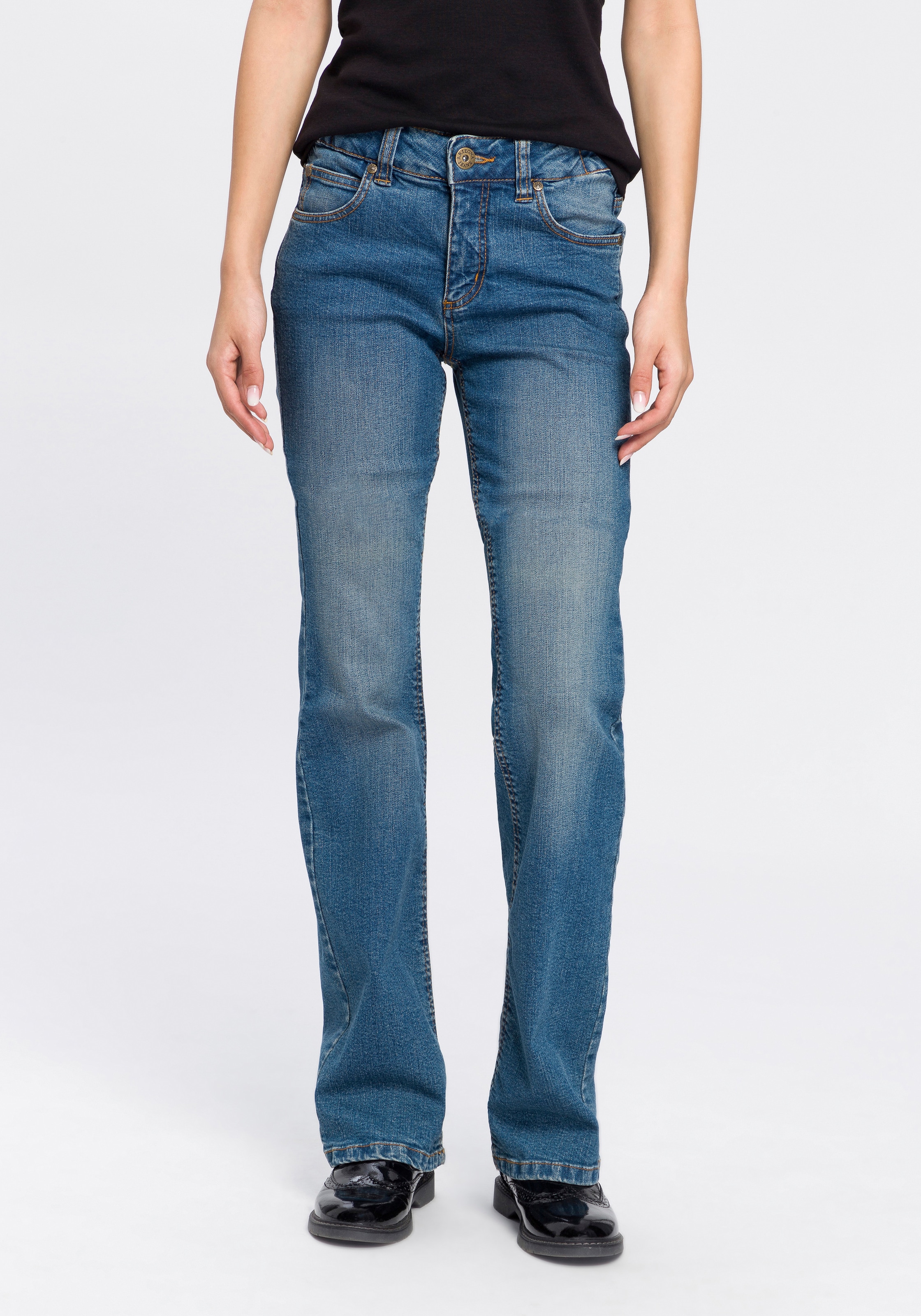 Bootcut-Jeans »Bund mit seitlichem Gummizugeinsatz«, High Waist