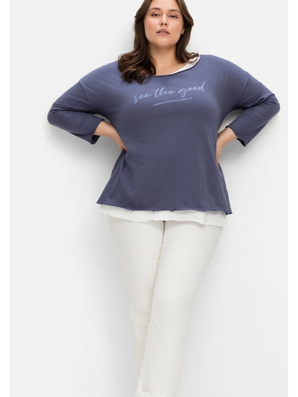 Sheego 3/4-Arm-Shirt »Große Größen«, mit Top im Layerlook, aus Flammgarn  für kaufen | BAUR | Oversize-Shirts
