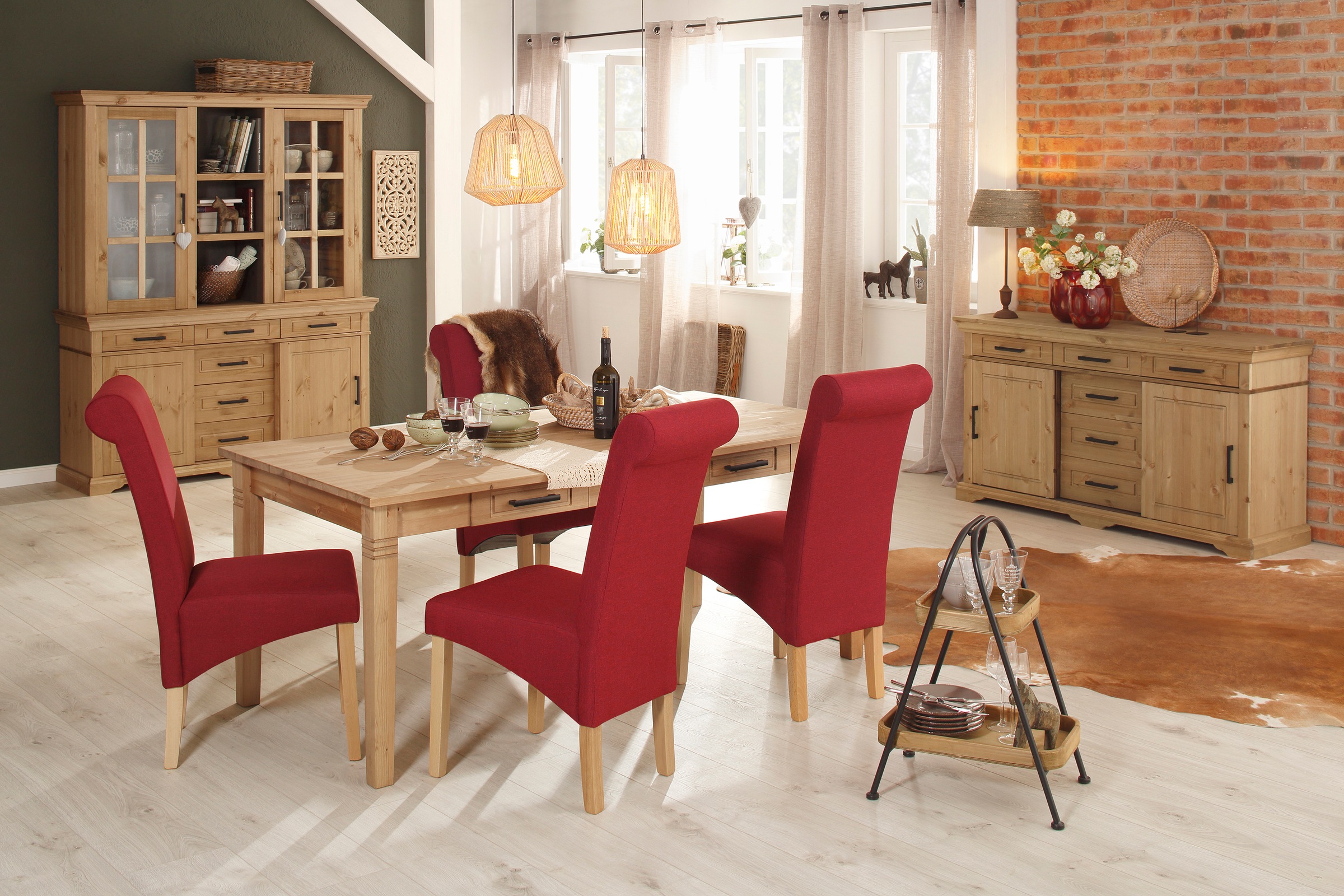 Home affaire Esstisch "Anabel, Schubkästen mit schwarzen Metallgriffen", au günstig online kaufen