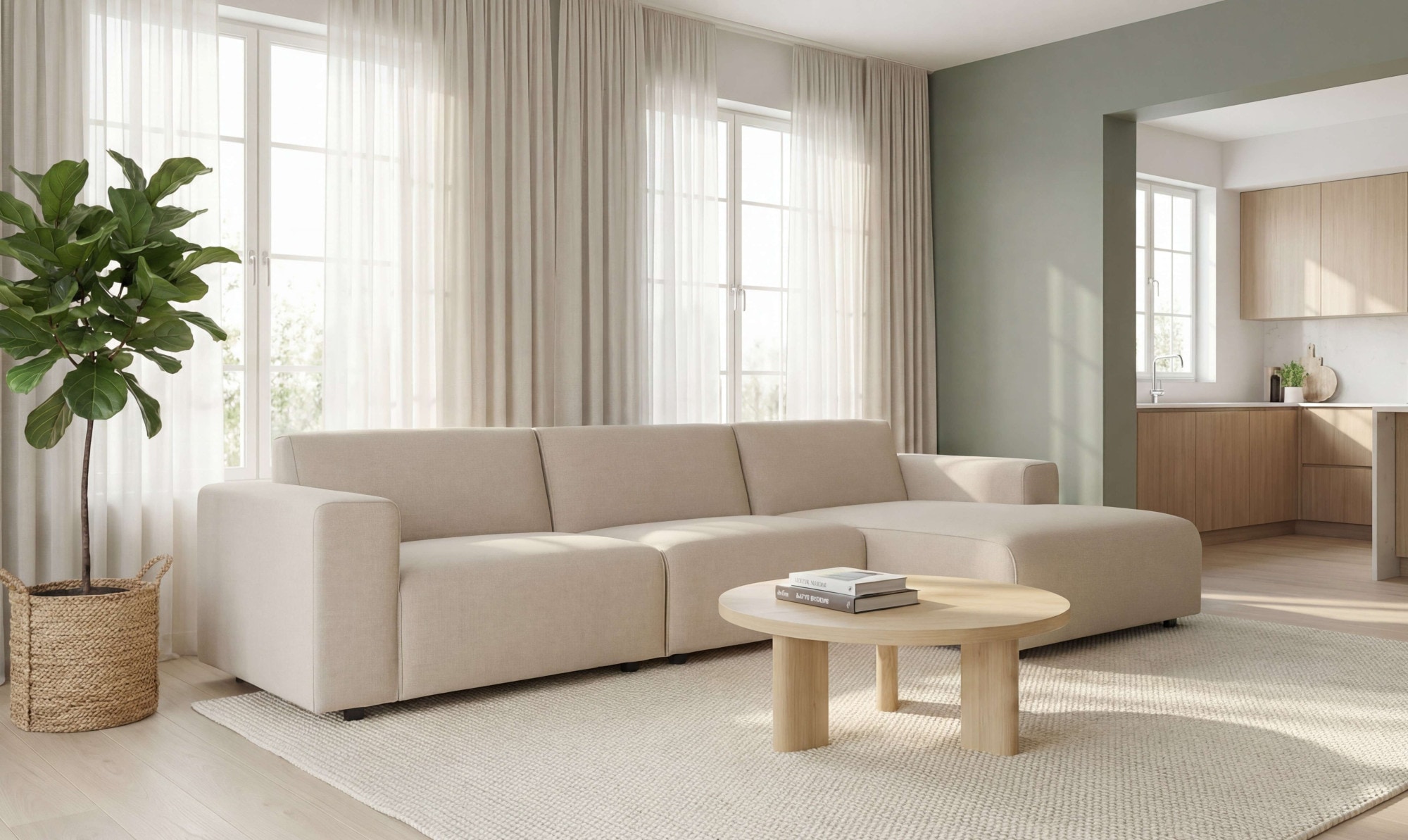 OTTO home Ecksofa "Naddine" B. 318 cm, L-Form, Strukturstoff Mélange-Effekt, Wellenunterfederung