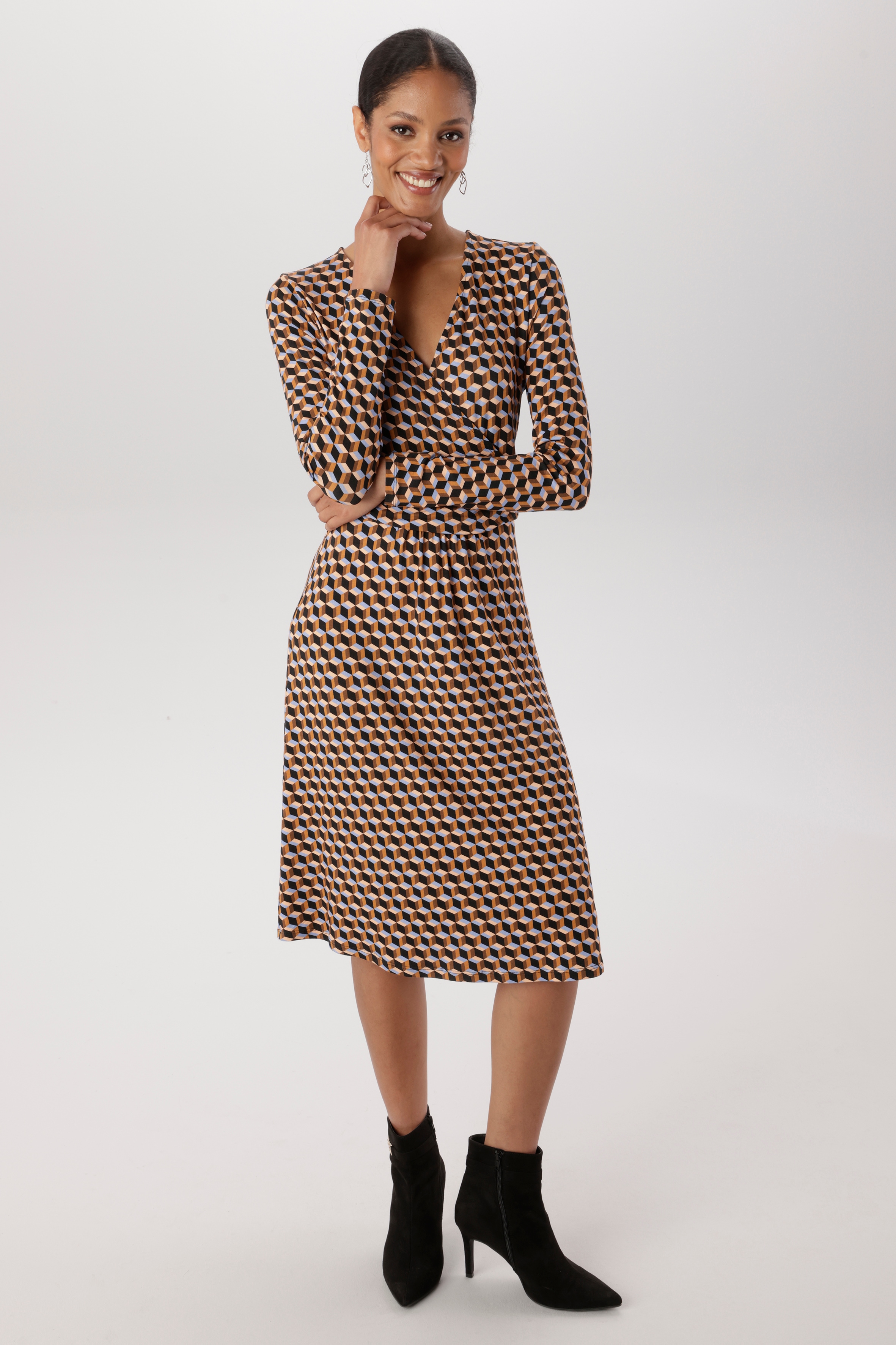 Aniston SELECTED Jerseykleid V-Ausschnitt mit raffinierter Wickeloptik - NEUE KOLLEKTION