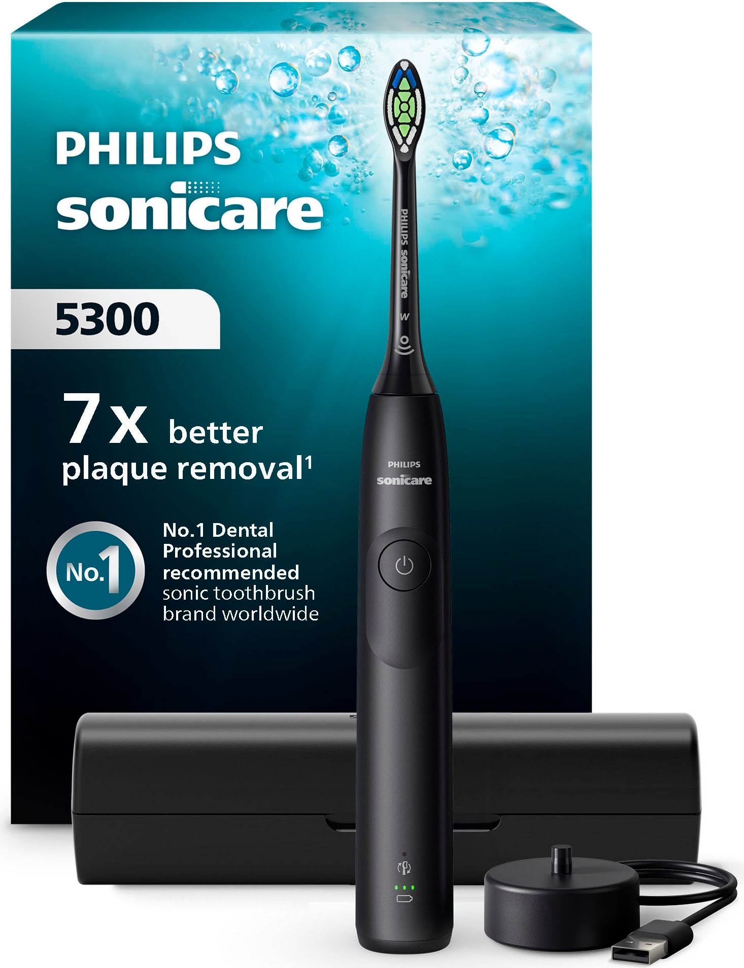 Elektrische Zahnbürste "Series 5300", schwarz, PHILIPS SONICARE, B:17,1cm H:23,2cm T:6cm, Elektrozahnbürsten, mit Andruckkontrolle, 2