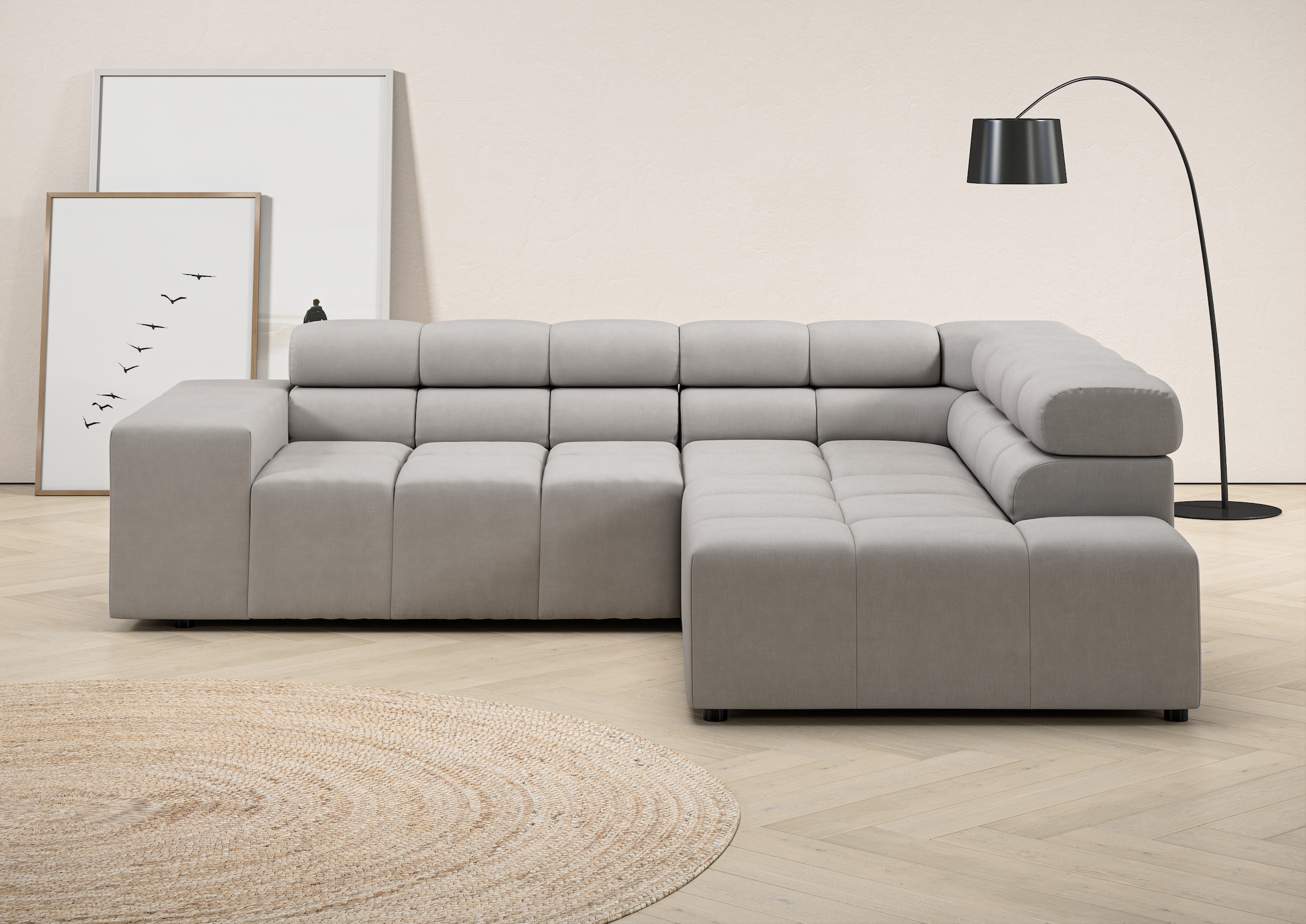 INOSIGN Ecksofa "Ancona, incl. Kopfteilverstellung + 3 Zierkissen, L-Form, günstig online kaufen