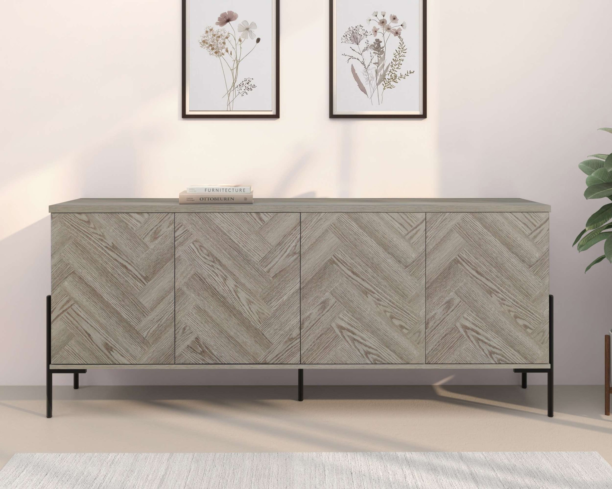 OTTO home Sideboard "Eadwine" Kommode, Push-to-open, Türen mit Fischgräten Muster, Breite 175 cm