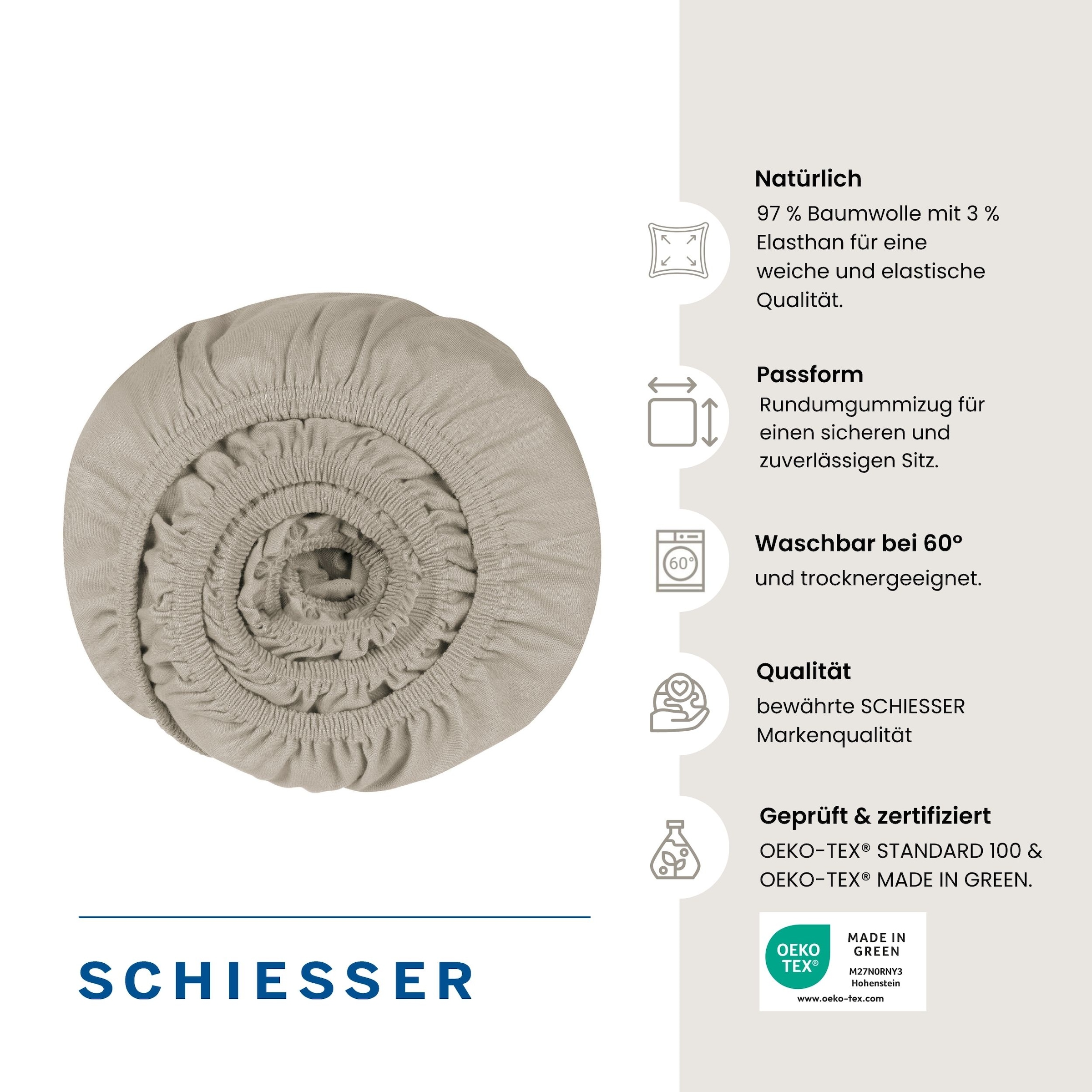 Schiesser Spannbettlaken »Elli aus weicher Baumwolle mit Elasthananteil für flexiblen Sitz« für hohe Matratzen und Boxspringbetten, OEKO-TEX® MADE IN GREEN