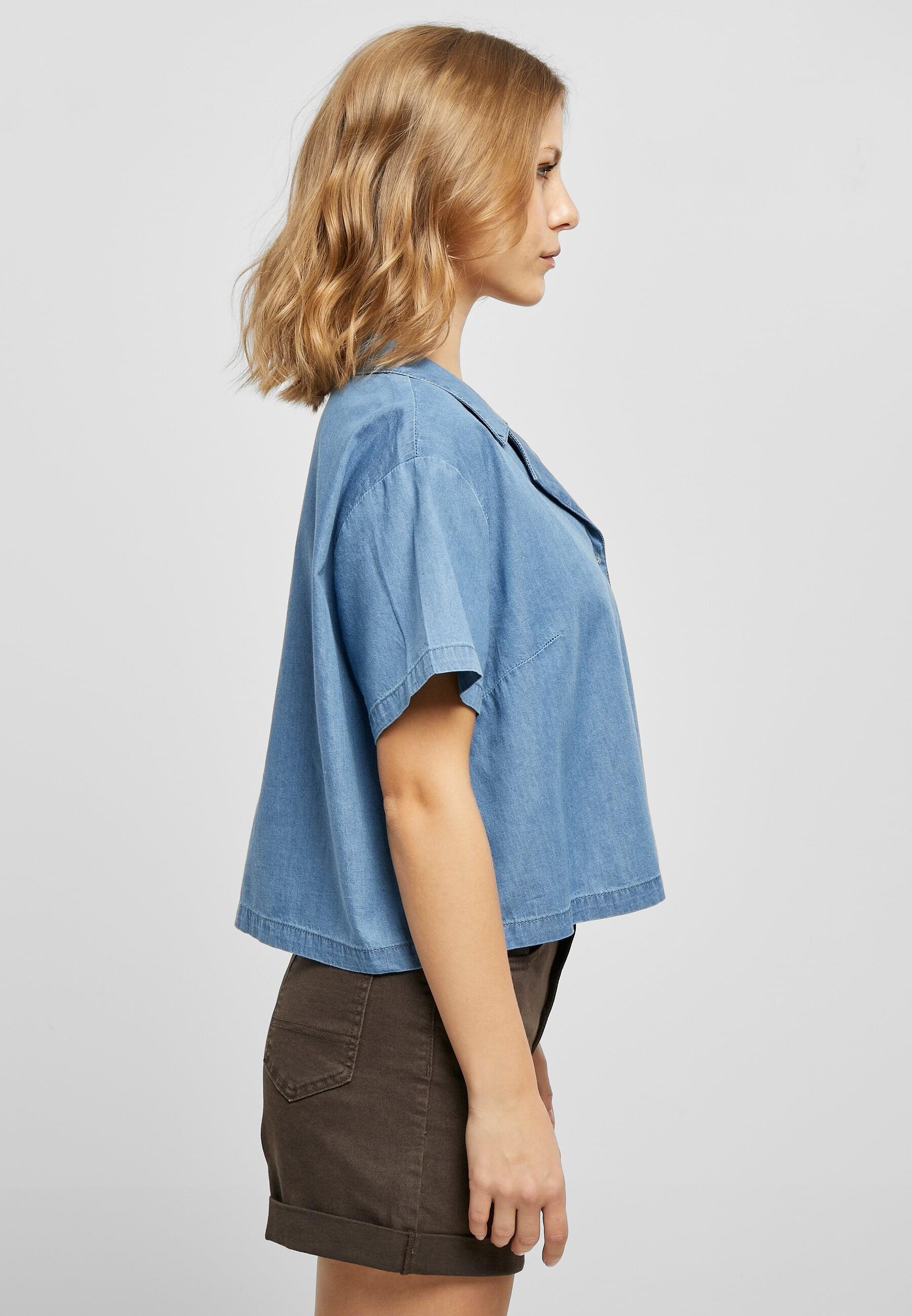 URBAN CLASSICS Klassische Bluse »Urban Classics Damen Ladies Light Denim Resort Shirt«
