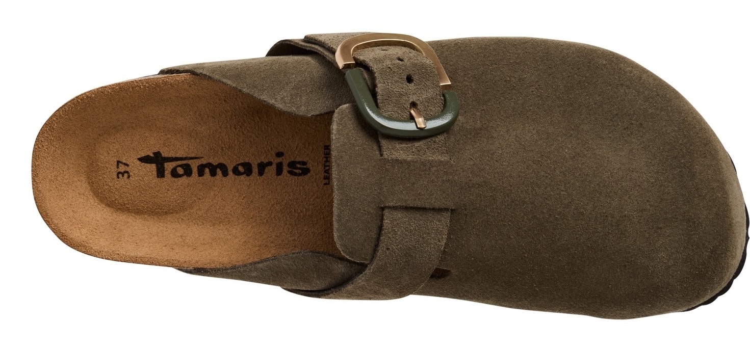 Tamaris Clog, Hausschuh, Schupfschuh, Bequemschuh mit verstellbarer Schnalle
