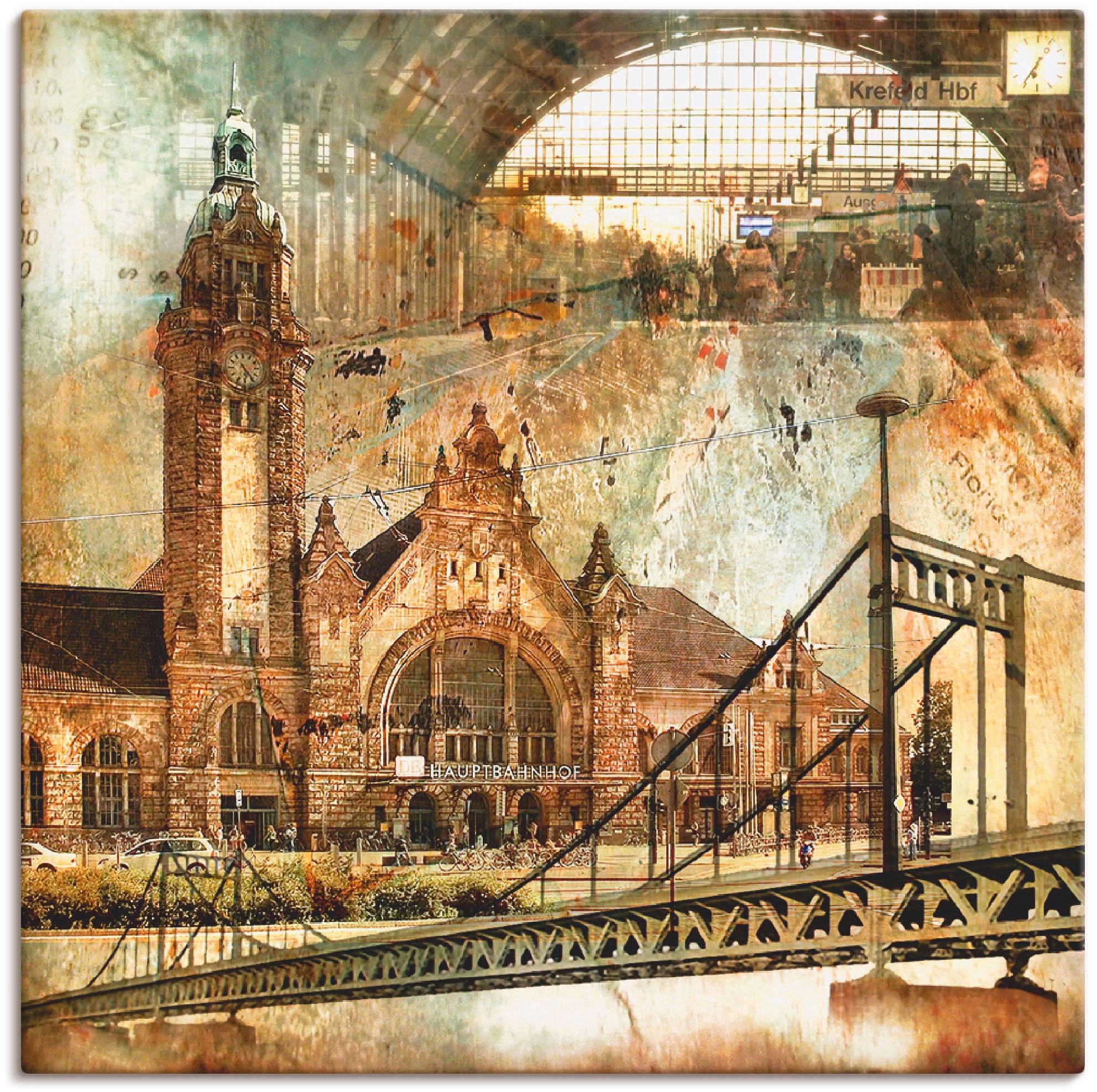 Artland Wandbild "Krefeld Skyline Abstrakte Collage" Gebäude 1 Stk. tlg. als Leinwandbild, Poster in verschied. Größen