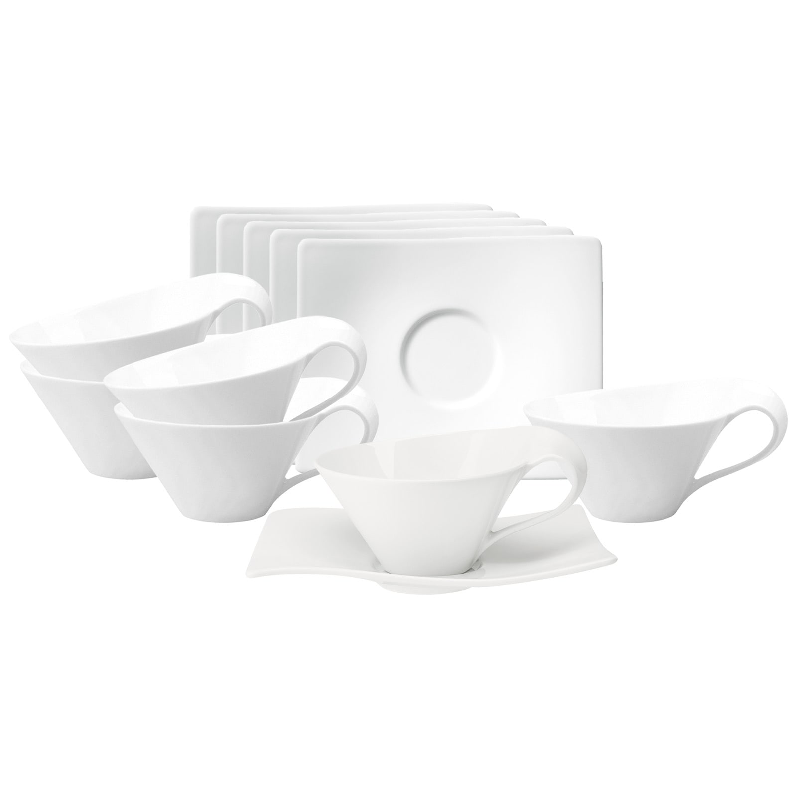 Villeroy & Boch "Teetassen mit Untertassen NewWave 220 ml 6er Set weiß" Spülmaschinengeeignet, Mikrowellengeeignet