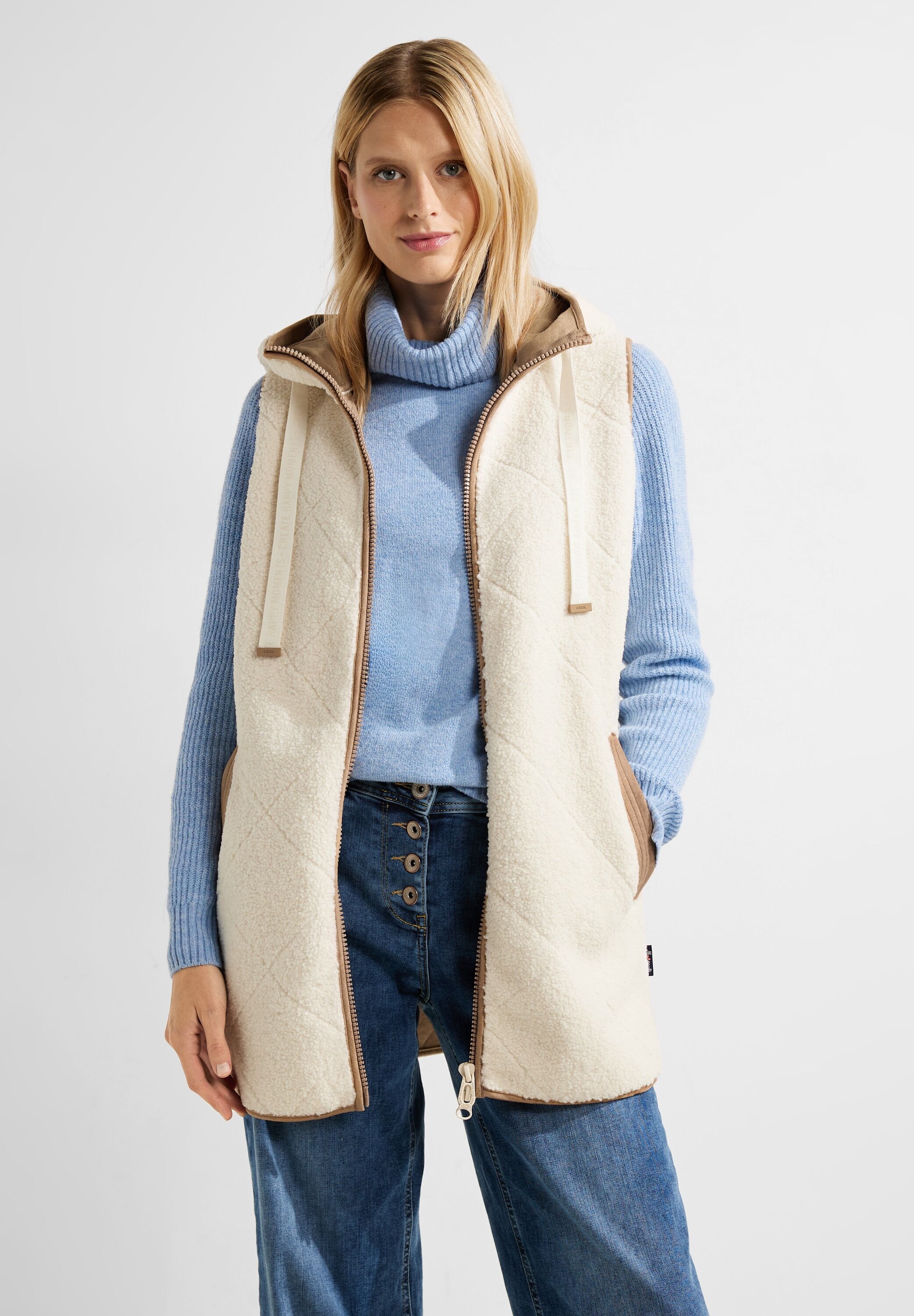 JACK & JONES Female Teddyfell Weste JXVERA – Kuschelige Teddy-Weste Mit Knopfleiste & V-Ausschnitt, Ohne Ärmel