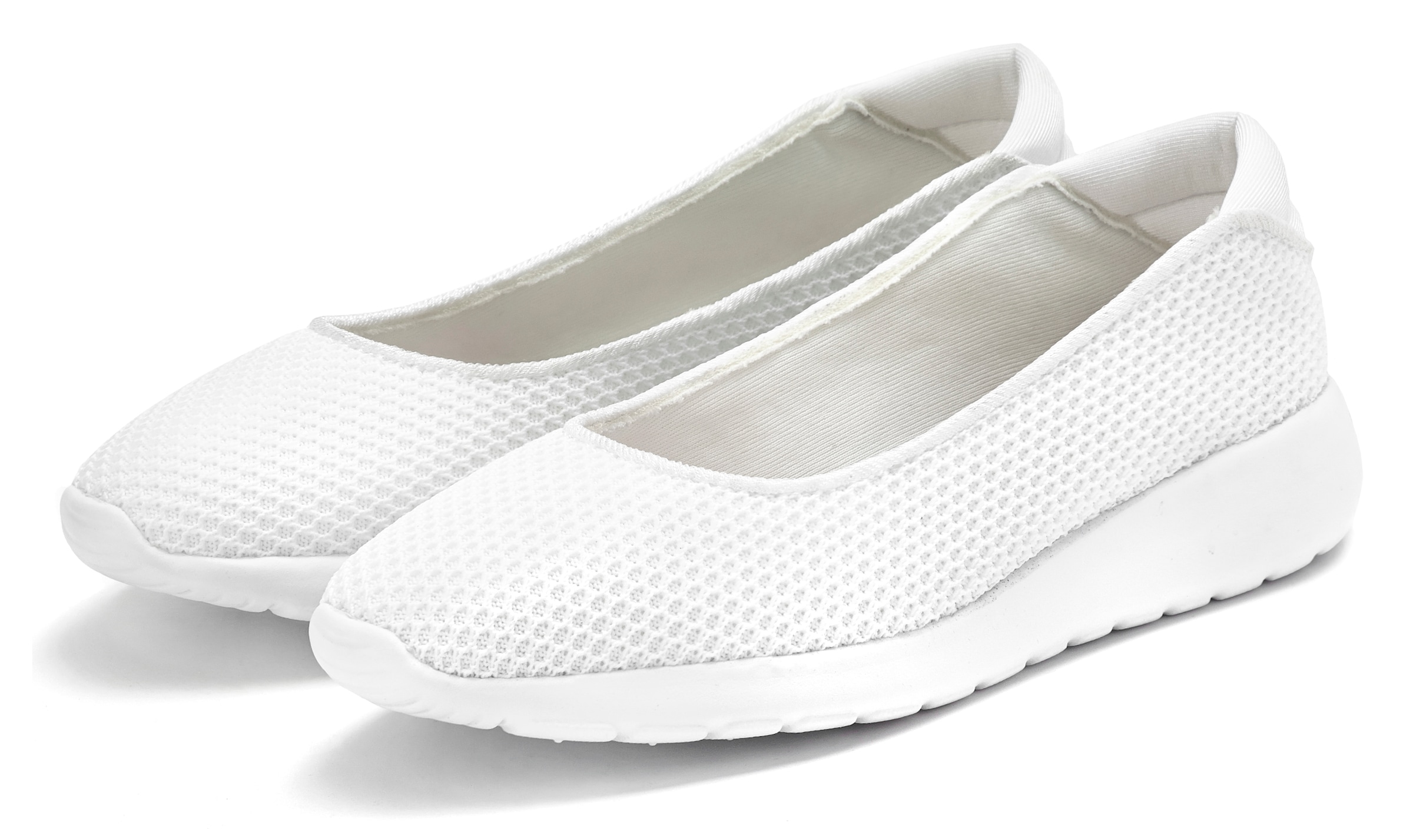 Ballerina LASCANA "Freizeitschuh, Slipper, Halbschuh, Slip-On-Sneaker", Damen, Gr. 37, weiß, Obermaterial: 100% Textilmaterial. Decksohle: 100% Textilmaterial. Futter: 100% Textilmaterial. Laufsohle: 100% Synthetik, unifarben, Schuhe Ballerina, zum Reinsc