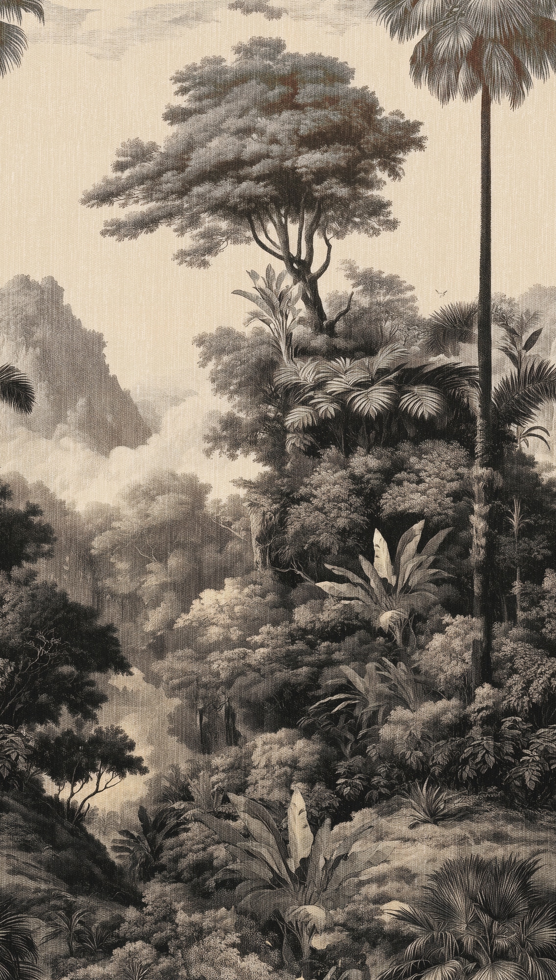 living walls Vliestapete »Vibes & Styles Monteluna – Vintage Jungle Fototapete« floral leicht strukturiert Detailreiche Dschungellandschaft mit malerischer Tiefe