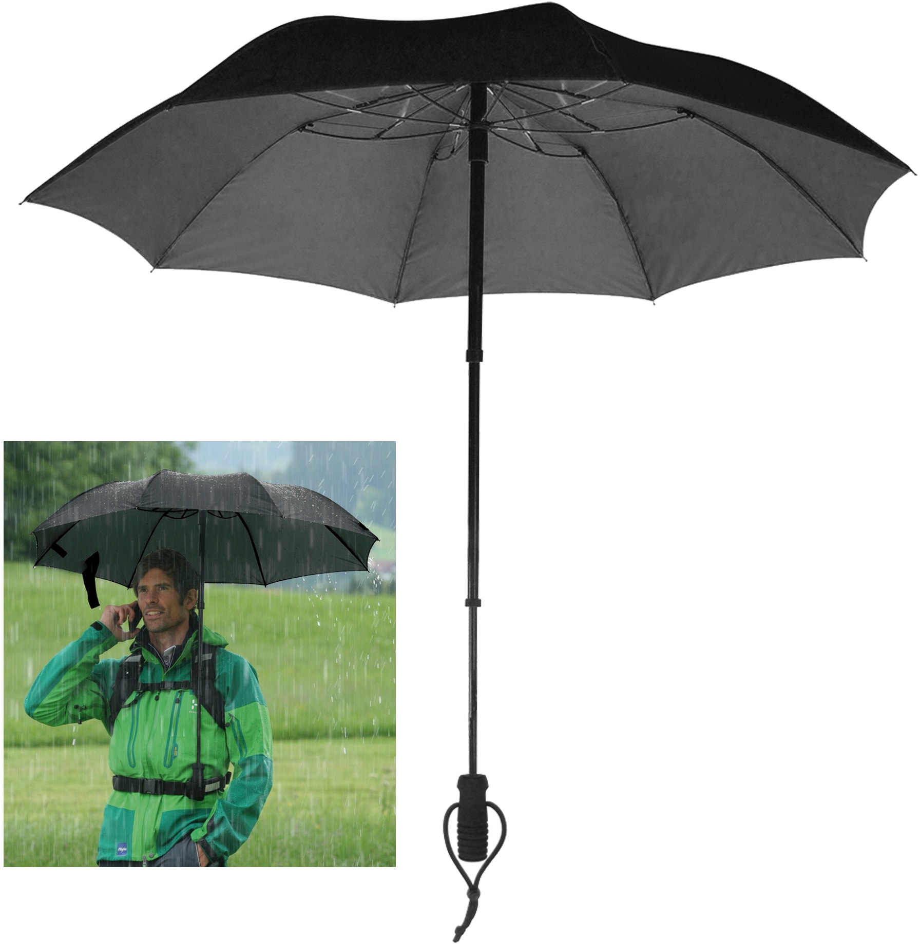 Taschenregenschirm »teleScope handsfree, schwarz«, zweifach ausziehbarer Schaft,...