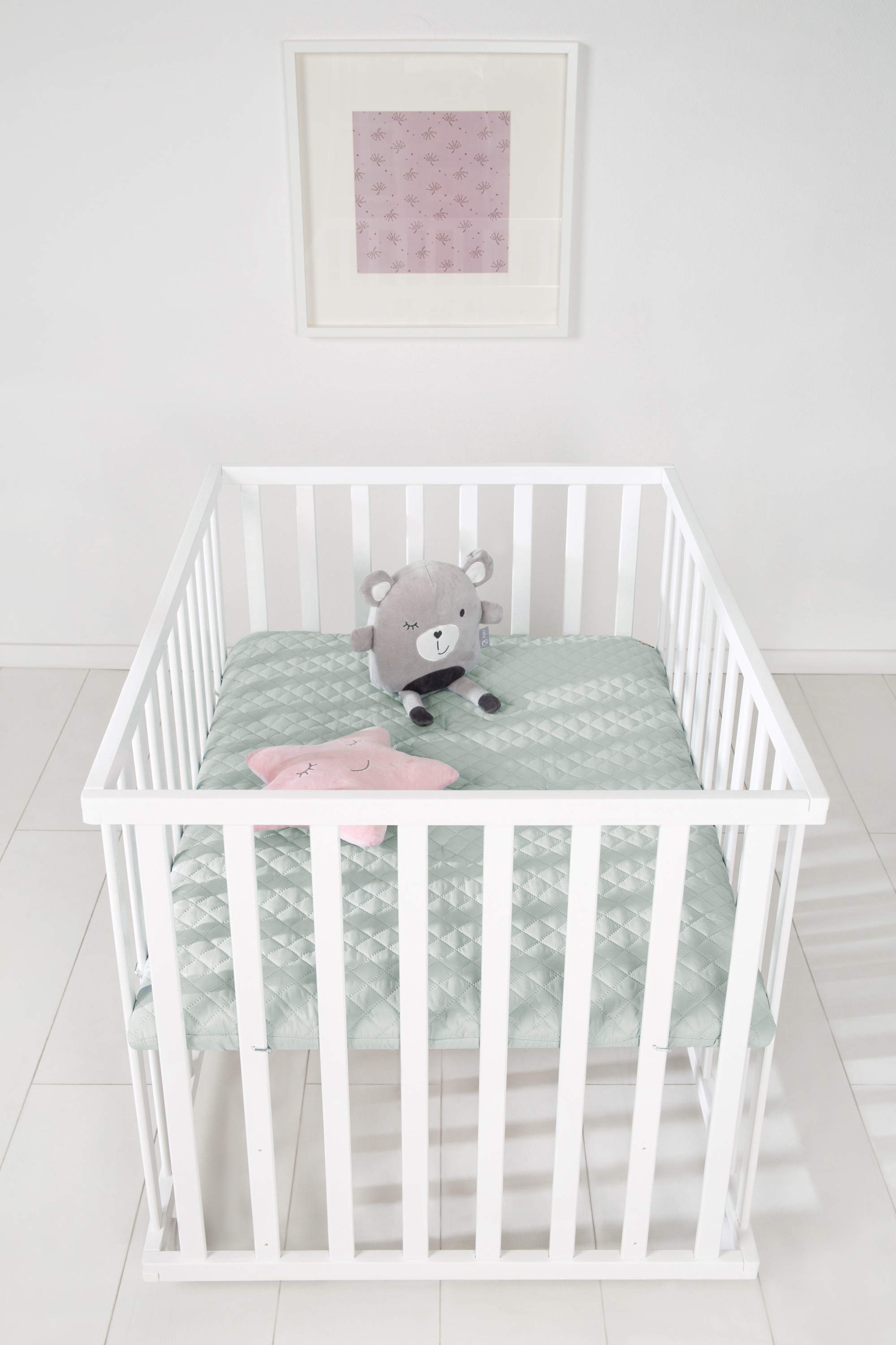 Thumbnail - roba Laufgitter "Style weiß, 75x100 cm" bis 15 kg mit Laufgittereinlage frosty green