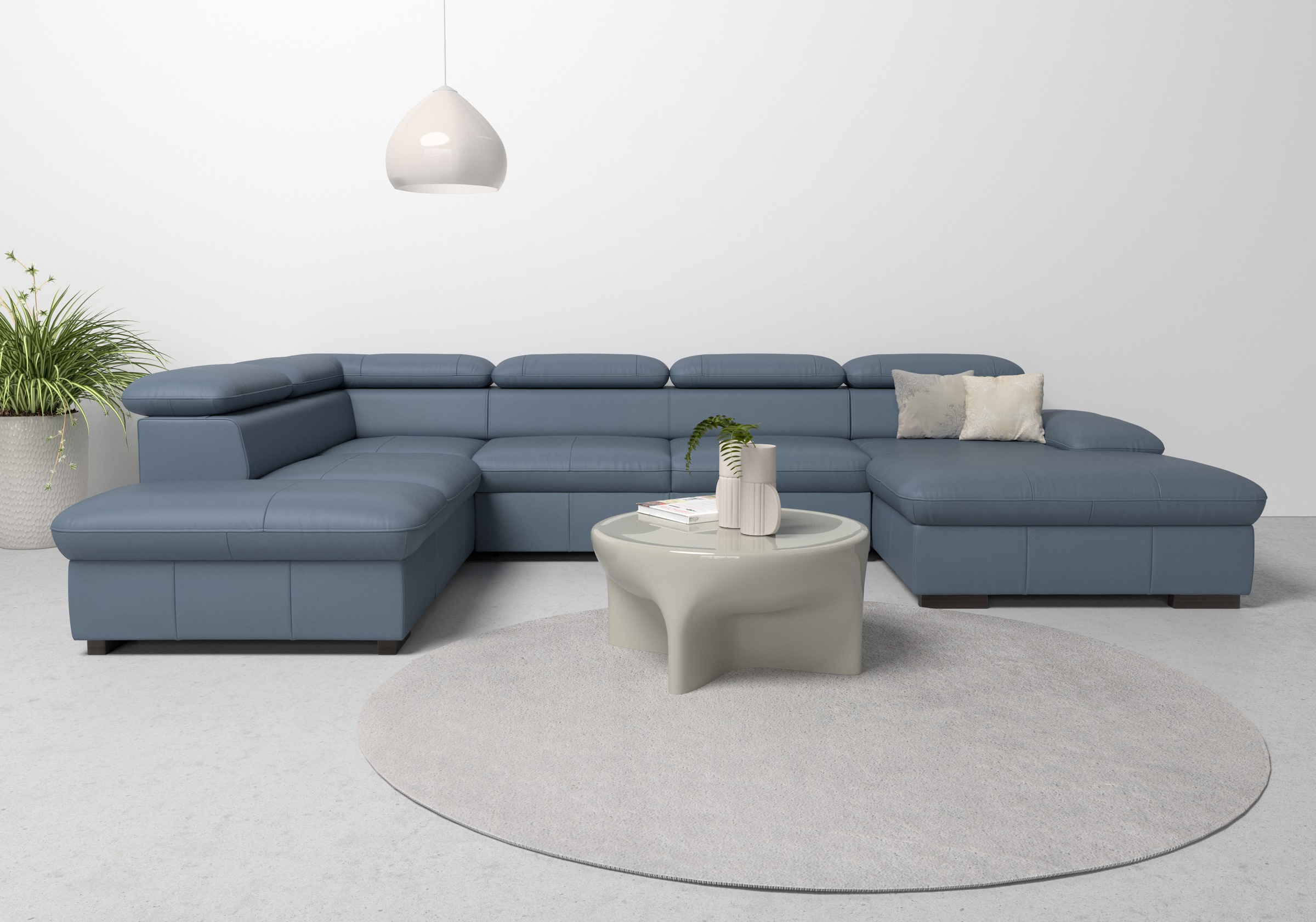 Wohnlandschaft HOME AFFAIRE "Alberto U-Form", blau (graublau), B:350cm H:73cm T:228cm, Luxus-Microfaser in Lederoptik (100% Polyester);Microfaser in Antiklederoptik (100% Polyester);Luxus-Microfaser Vintageoptik (100% Polyester);Luxus-Microfaser weich (90 7