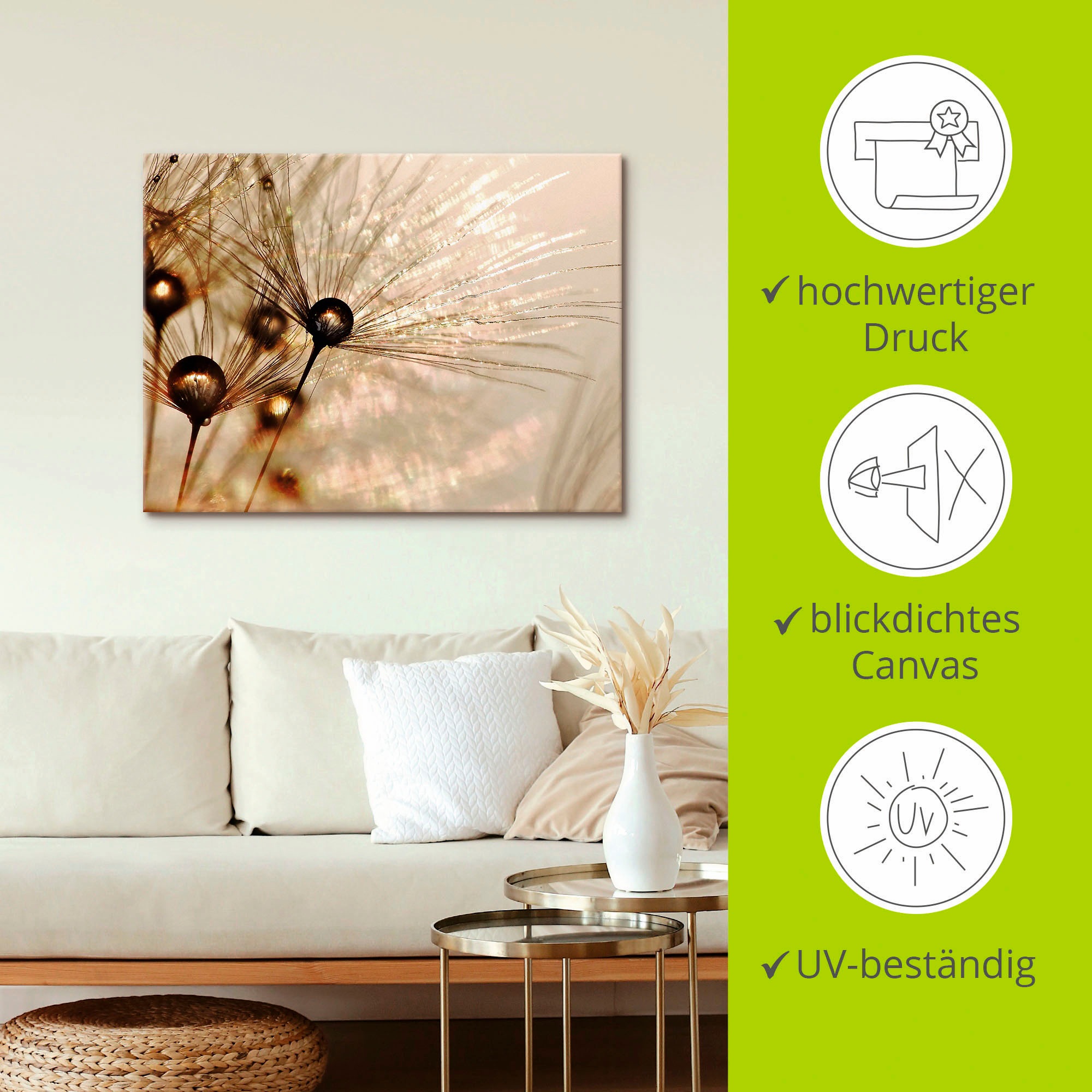 Artland Wandbild »Pusteblume Goldener Tropfen«, Blumen, (1 St.), als Alubild, Outdoorbild, Leinwandbild, Poster, Wandaufkleber