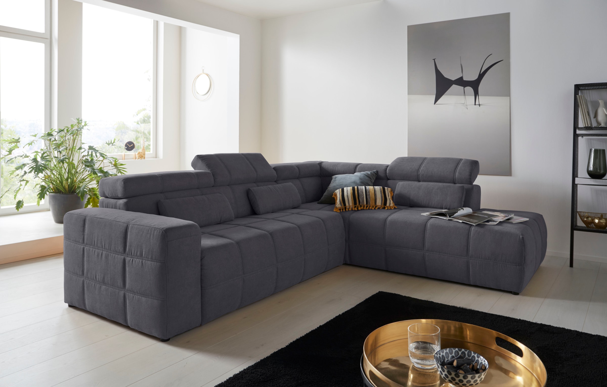 DOMO collection Ecksofa "BRANDON bequem, Breite 275cm, L-Form, auch in Leder" inklusive Kopfteilverstellung, wahlweise mit Sitztiefenverstellung