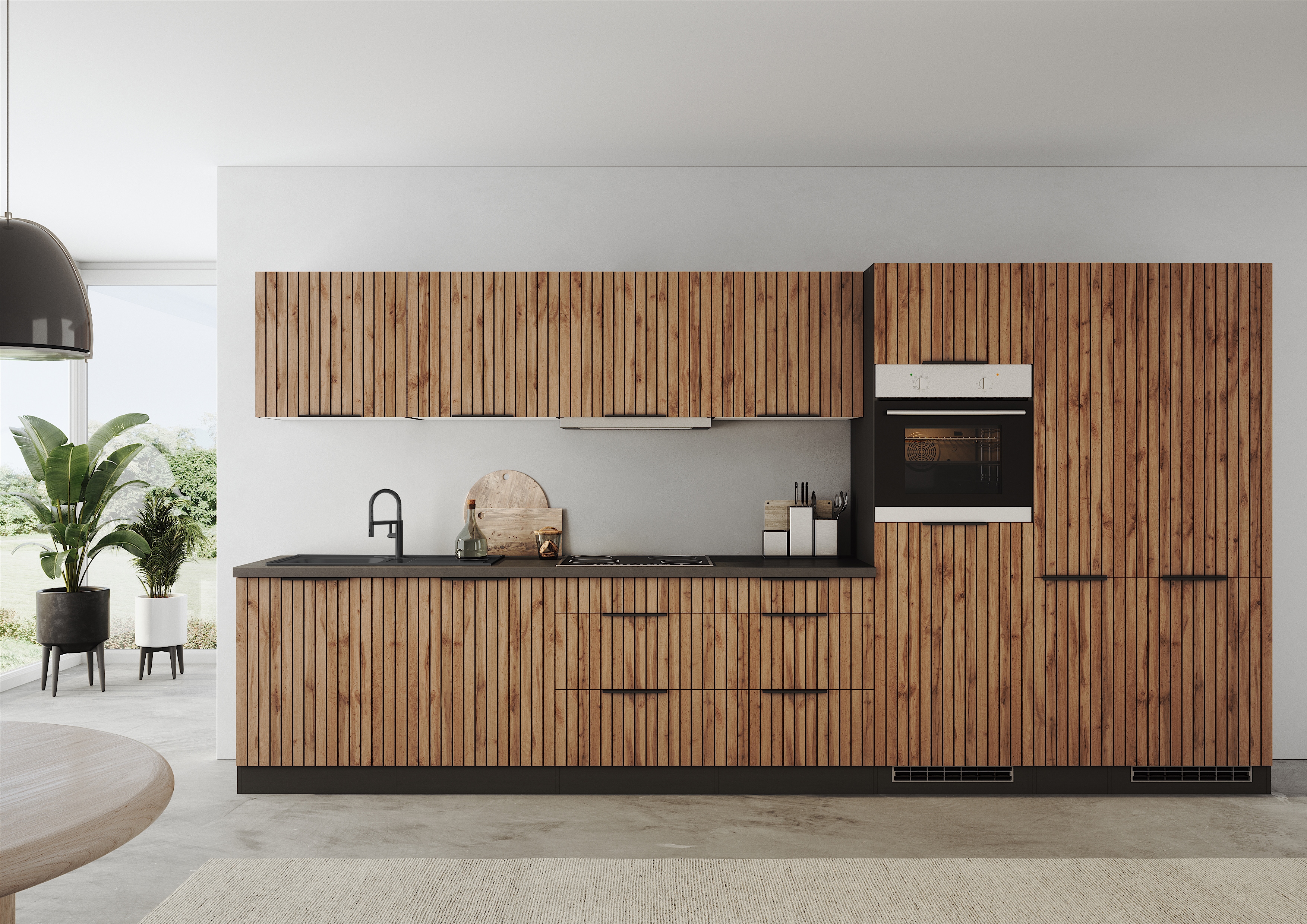 KOCHSTATION "KS-Lagos, Breite 390 cm, wahlweise mit E-Geräten" GK-oder Induktionskochfeld, Spüle edelstahl oder schwarz