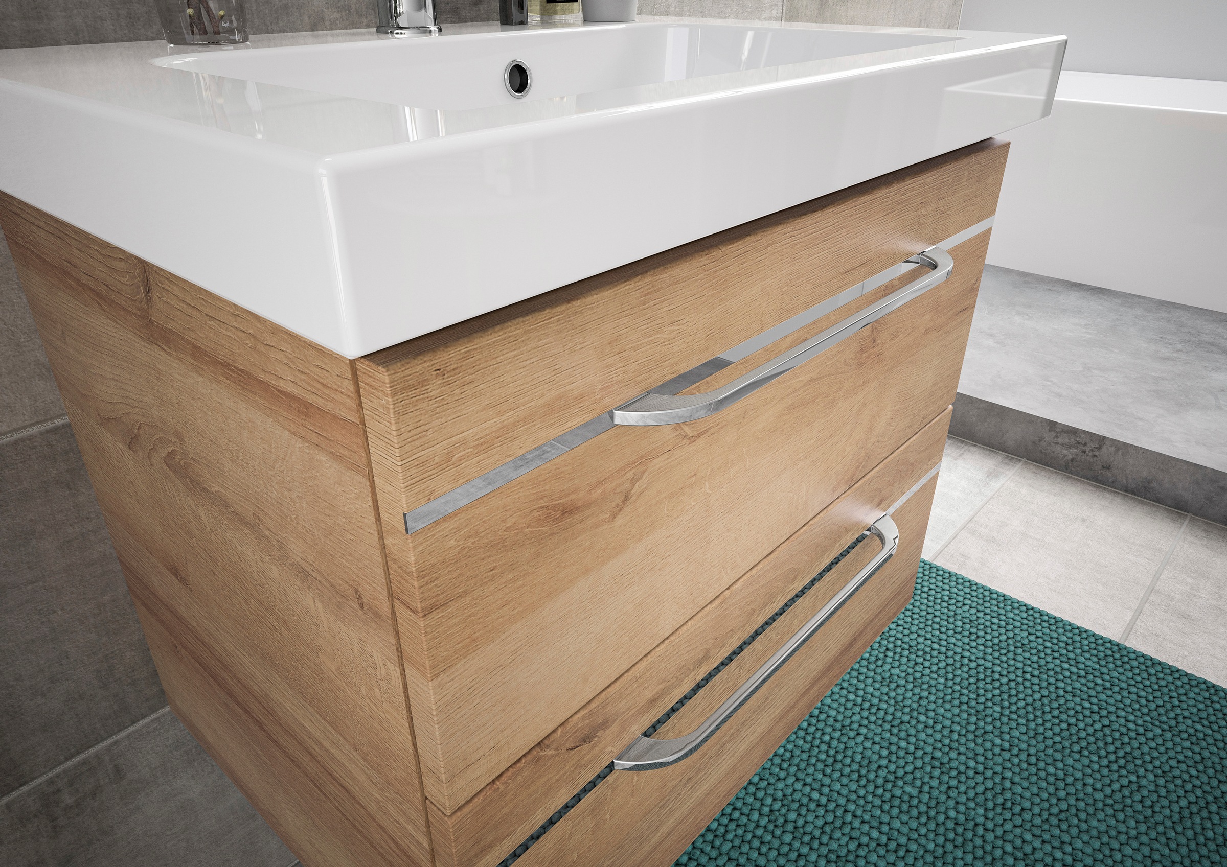 Saphir Badmöbel-Set »Balto Sprint, Waschplatz mit Mineralmarmor-Waschtisch, 64,4 cm breit«, (1 St.), Unterschrank mit Waschbecken inkl. Türdämpfer und 2 Schubladen
