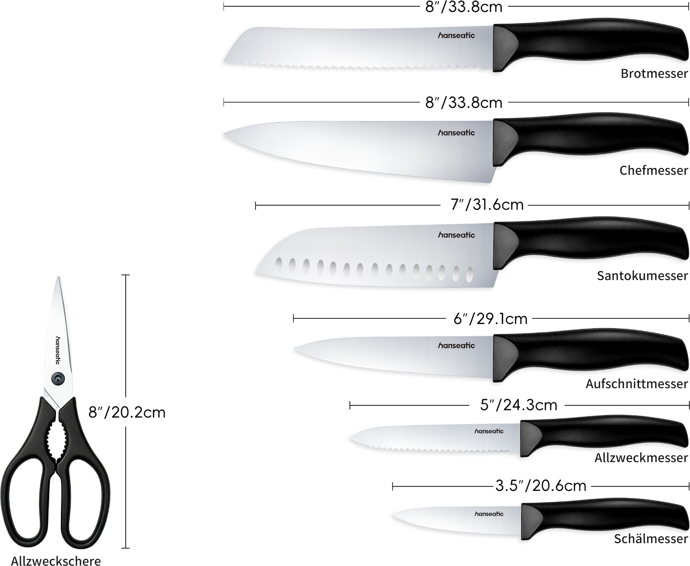 Hanseatic Messer-Set »DAILY, mit ergonomisch geformten Kunststoffgriffen« leichtes Design, ideal für den täglichen Gebrauch