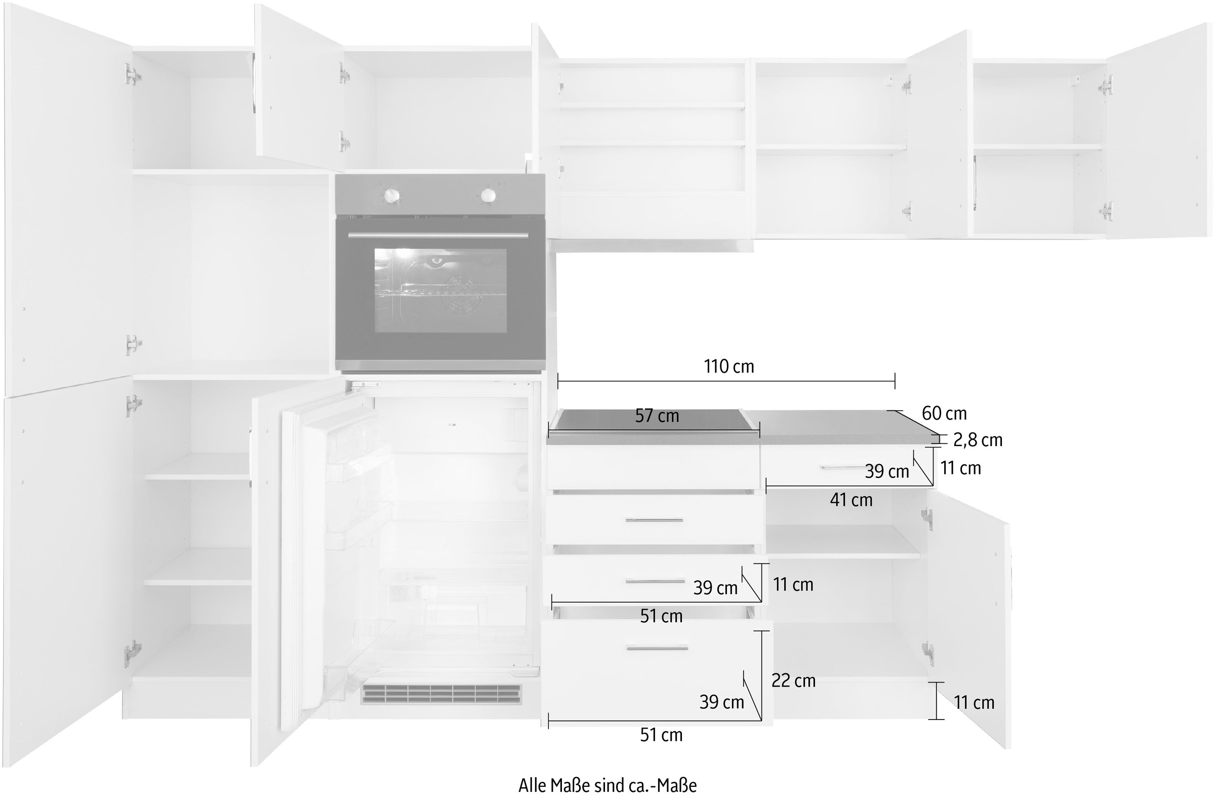 KOCHSTATION Winkelküche »KS-Paris«, Stellbreite 290/220 cm, wahlweise mit Induktionskochfeld