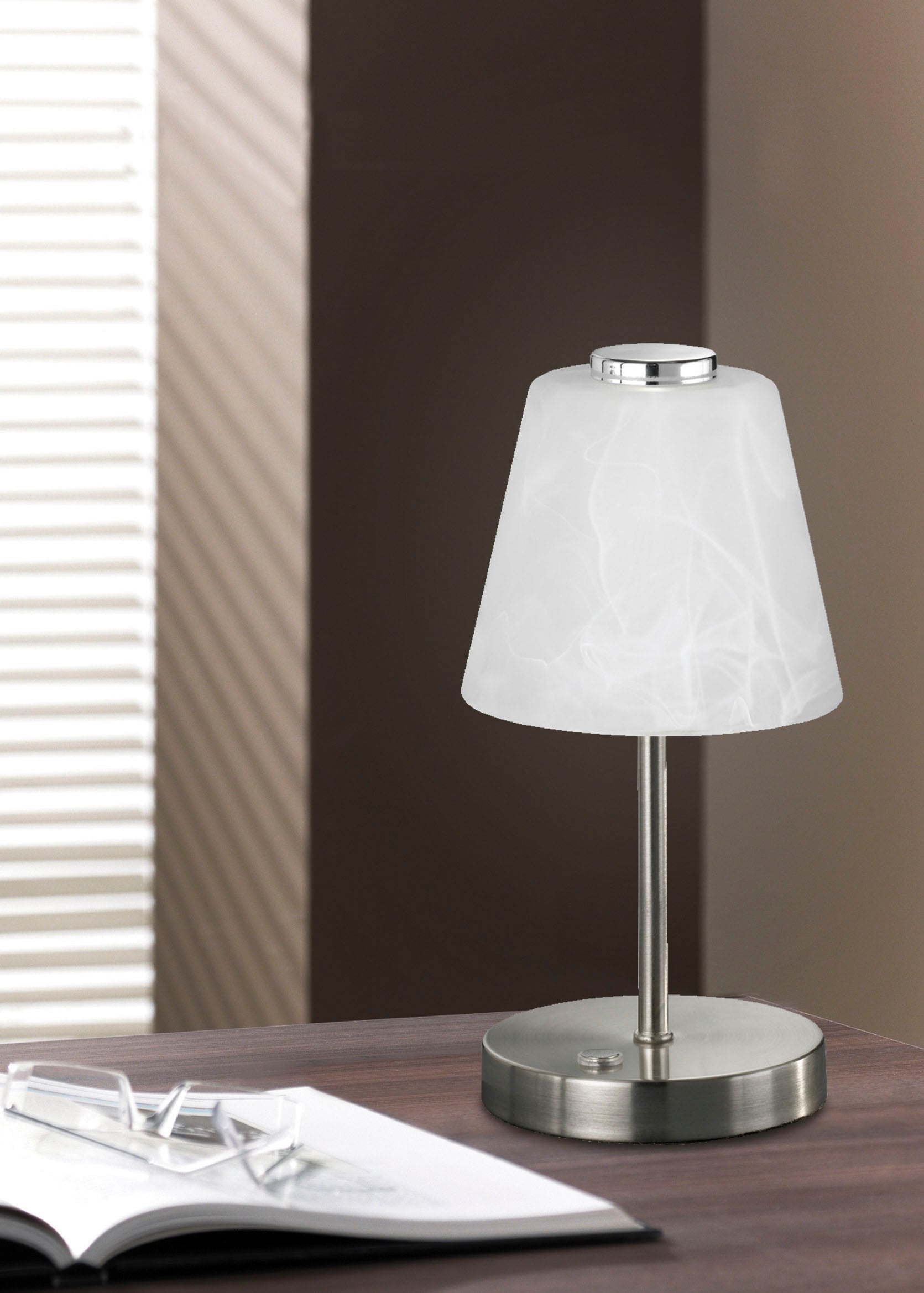TRIO alabasterfarbigem Tischleuchte Touchdimmer flammig-flammig, Tischlampe Leuchten Glas »Emmy«, LED BAUR LED mit | 1 und