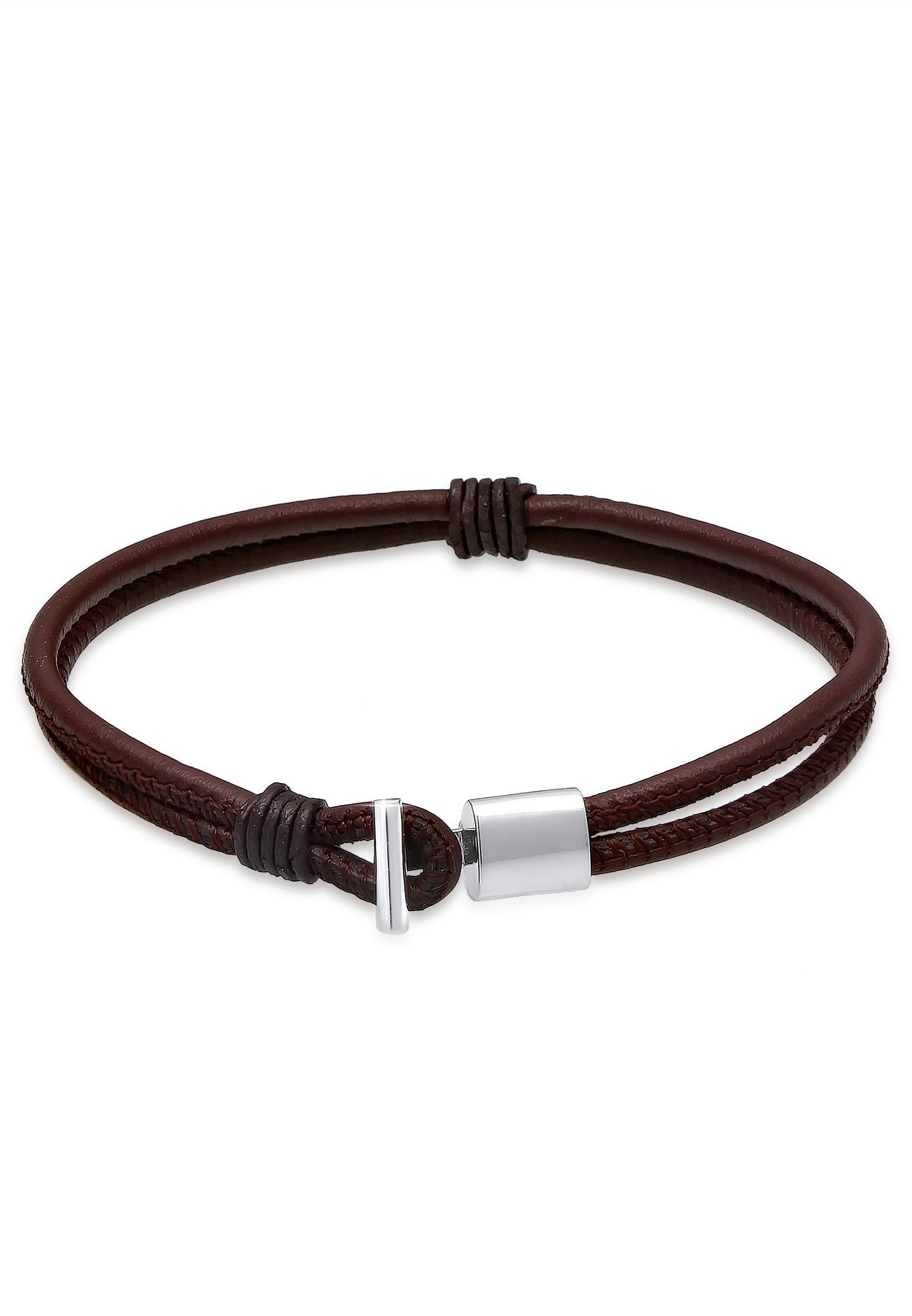KUZZOI Herren Lederarmband "Armband Echtleder Knoten Haken T-Bone 925 Sterling Silber", 190, Silber 925 (Sterlingsilber), braun, Silber 925