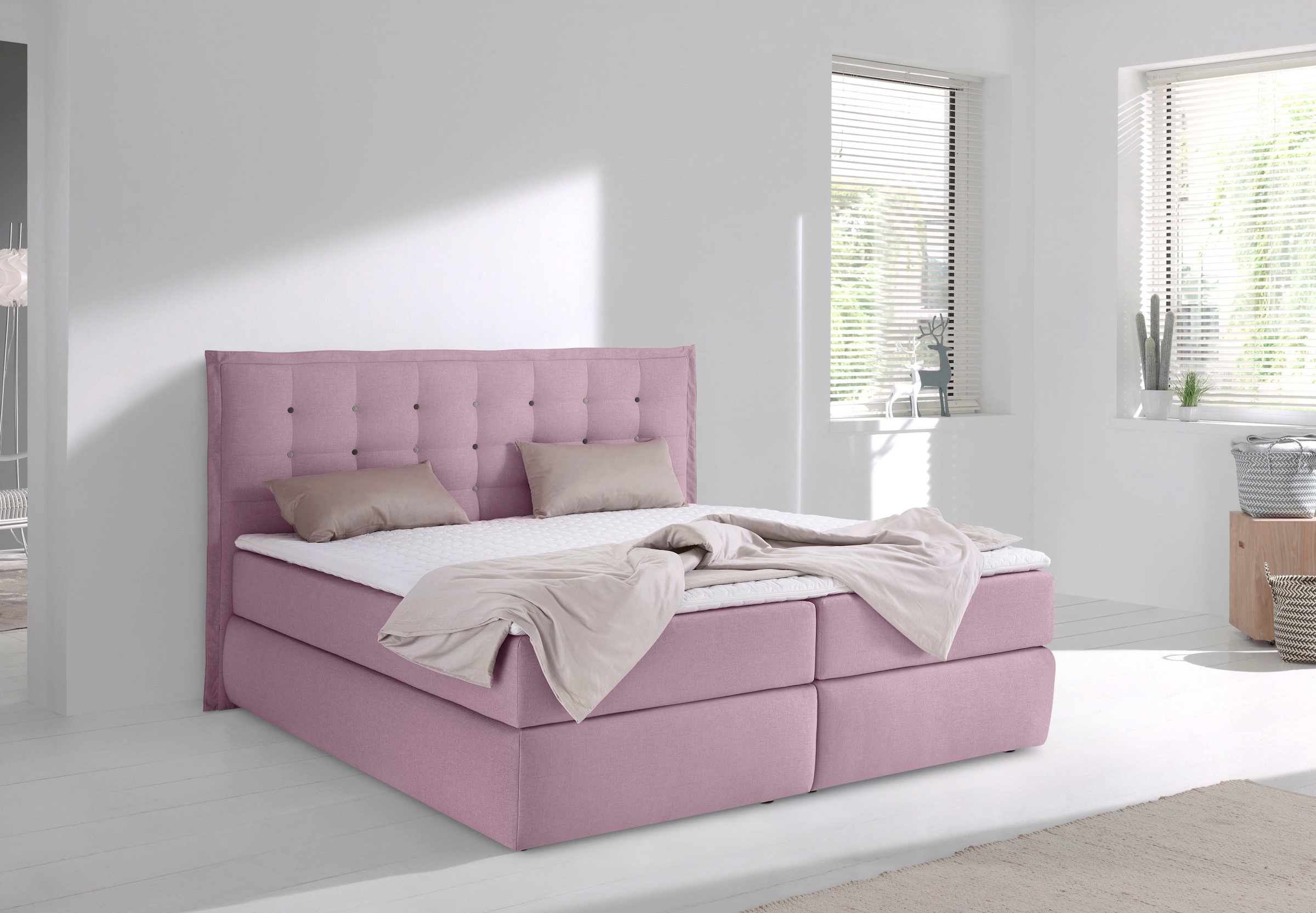 Home affaire Boxspringbett "Sagres" Kopfteil mit 2farbiger Flatterbiese und zweifarbigen Knöpfen