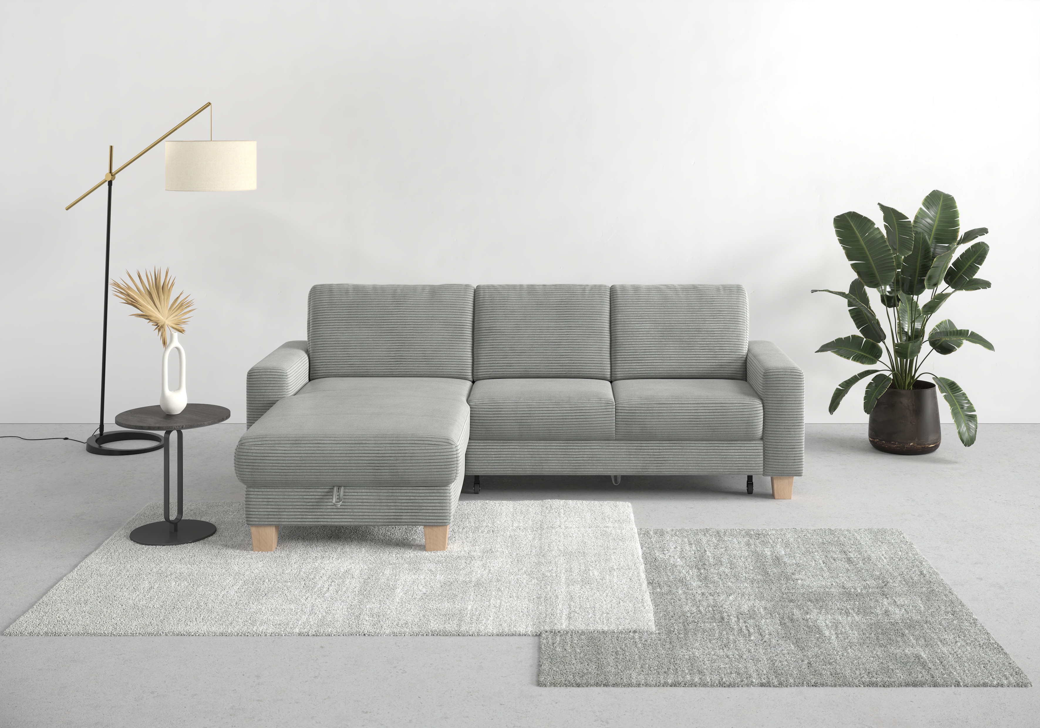 OTTO home Ecksofa "Summer L-Form" mit Recamiere, mit oder ohne Schlaffunktion und Bettkasten, Cord-Bezug