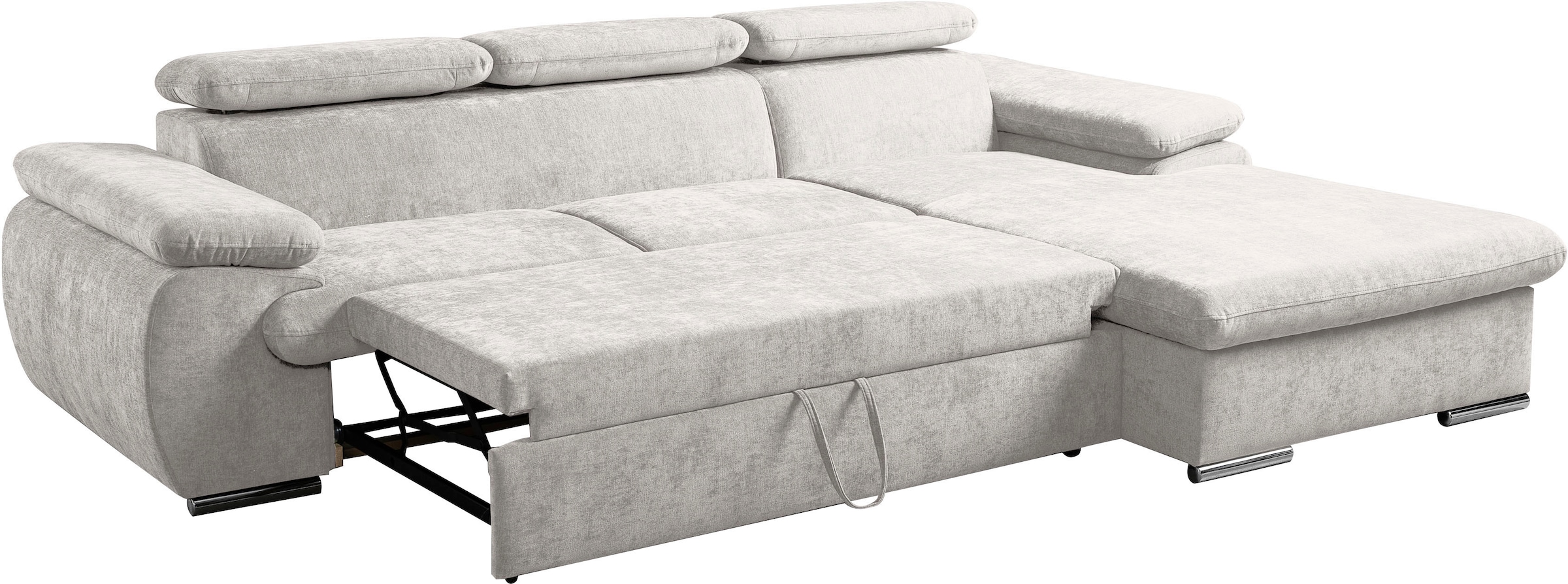 WERK2 Ecksofa »Cosmo inkl. Bett & Bettkasten & Kopfteilverstellung, bequem« Chenille, L-Form, XXL, Schlaffunktion, Bettkasten