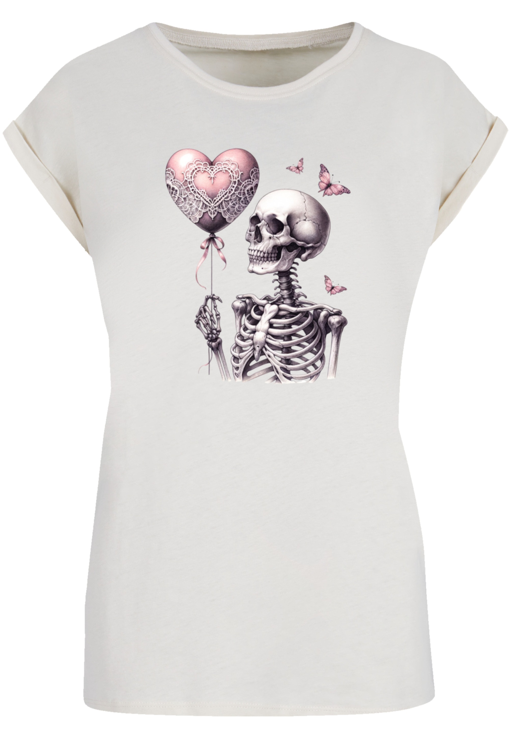 F4NT4STIC T-Shirt »Skelett hält Herzballon«, Premium Qualität