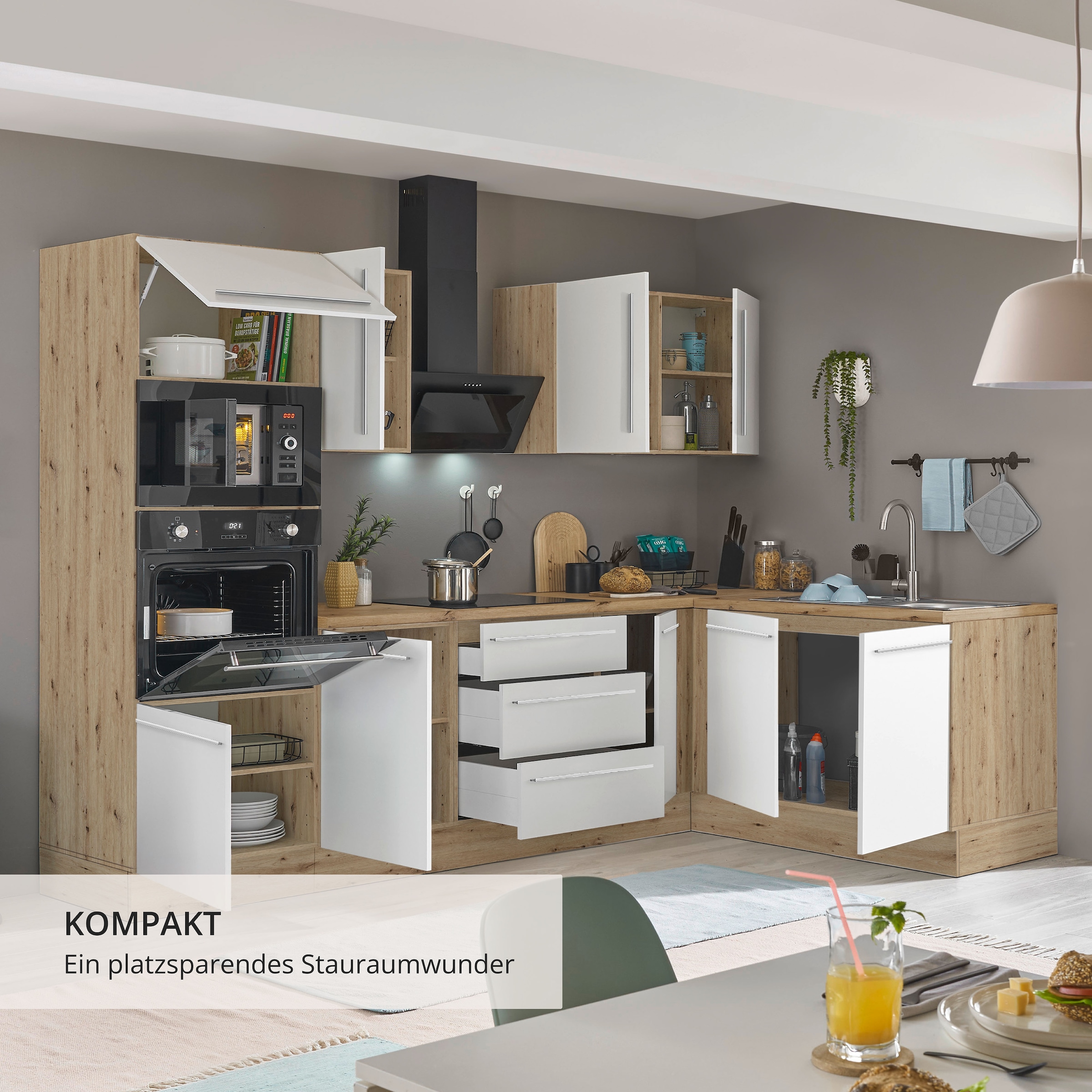 KOCHSTATION Winkelküche »Florida, Stellbreite 270x165 cm« wahlweise mit E-Geräten, mit Softclose für Türen und Schubkästen