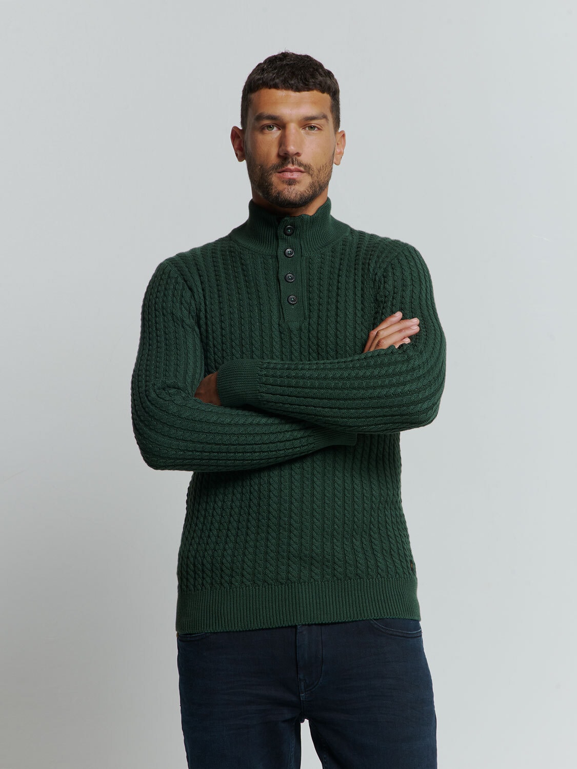 Rollkragenpullover »No Excess Jacquard-Pullover mit Halbknopfleiste«