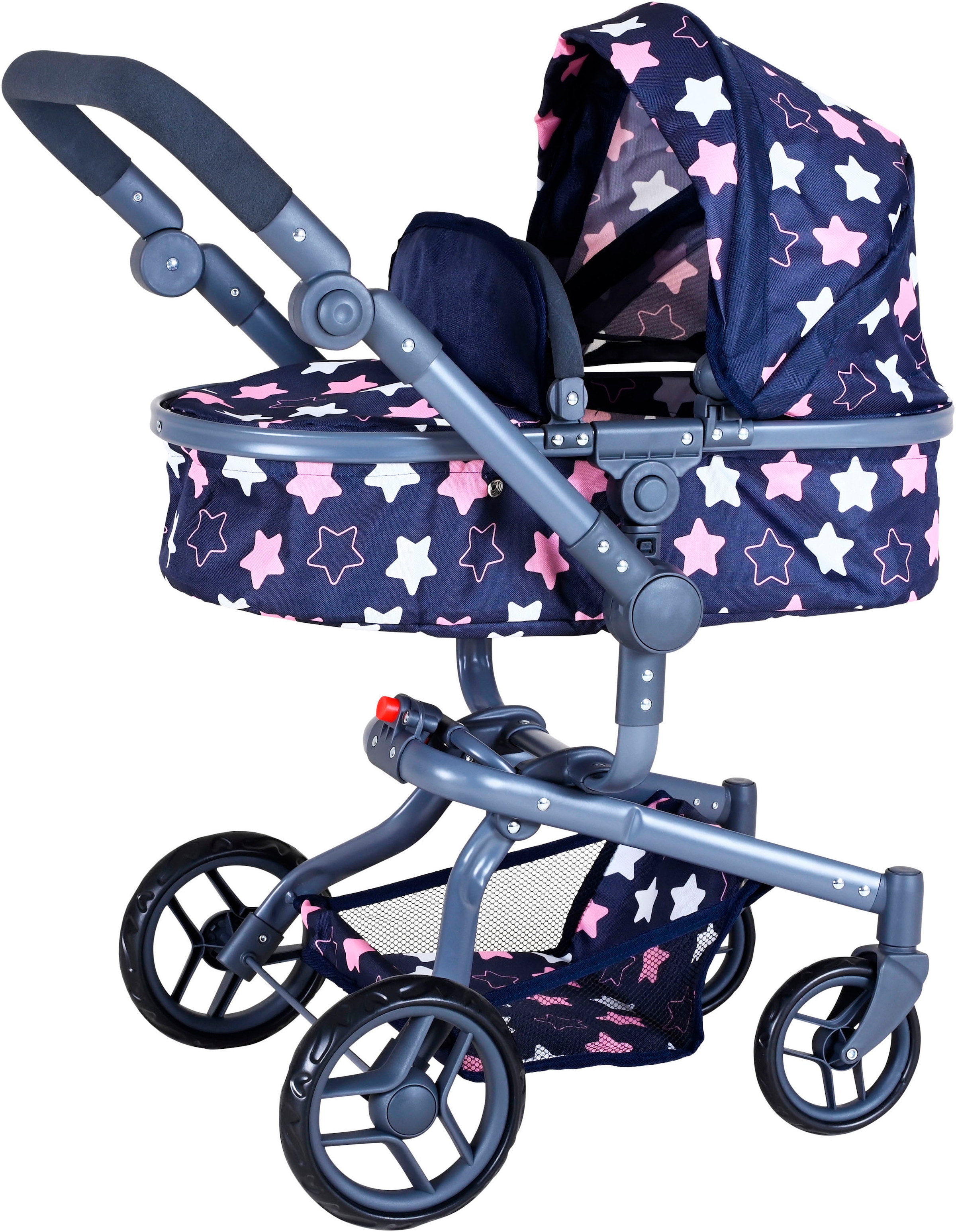 KNORRTOYS Jungen Kombi-Puppenwagen "Boonk - star blue pink", blau, Kunststoff, Metall, Stoff, B:42cm H:80cm T:59cm, Puppenwagen