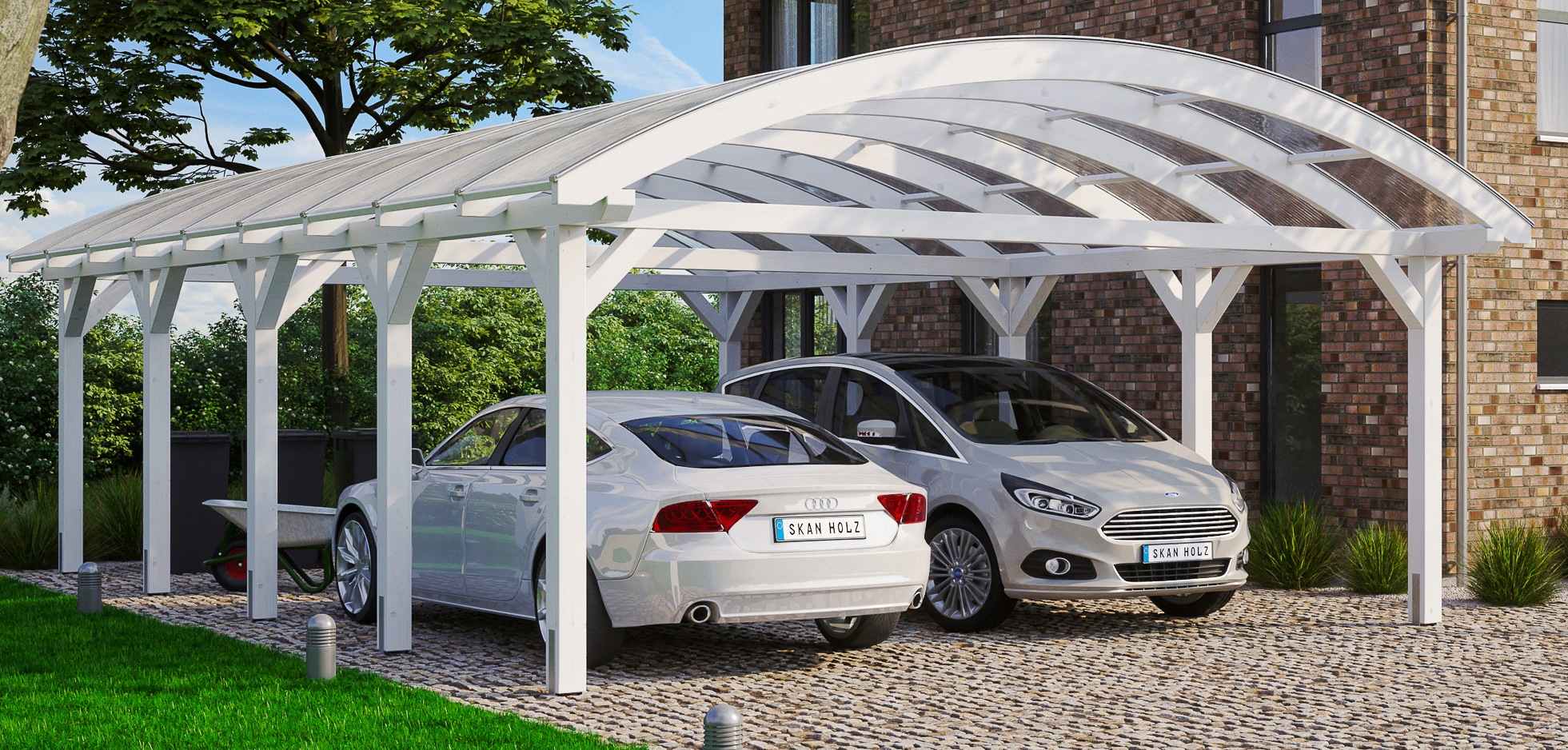 Doppelcarport SKANHOLZ, weiß, Carports, "Franken"