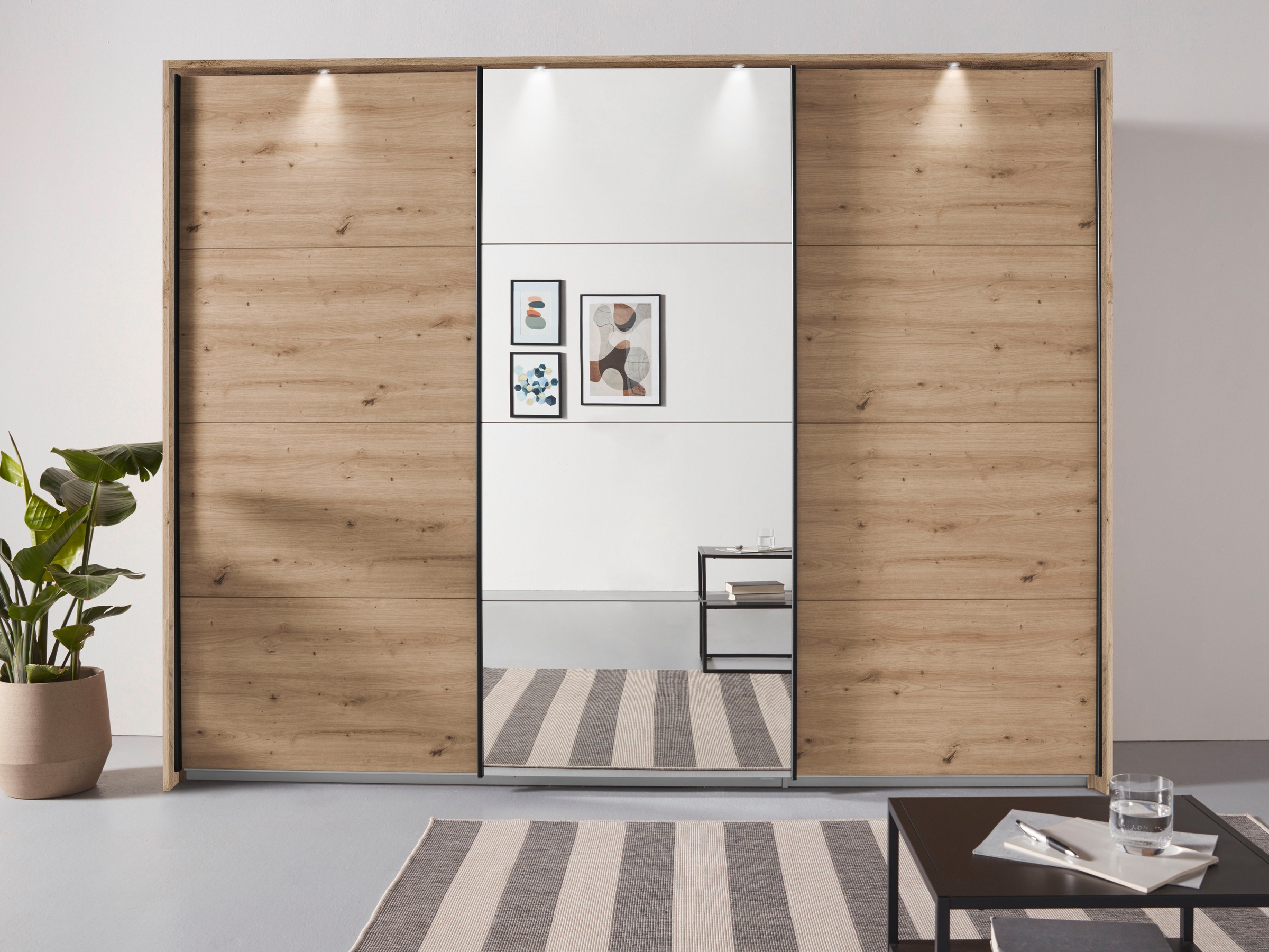 rauch Schwebetürenschrank »Oteli«, mit Mittelspiegel und Passepartout optional mit Beleuchtung